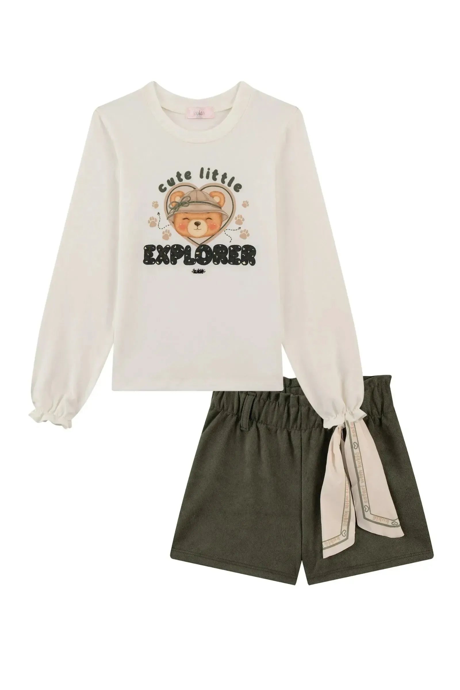 Conjunto de Blusa em Cotton e Shorts em Cotelê 90651 Kukiê Infantil Menina