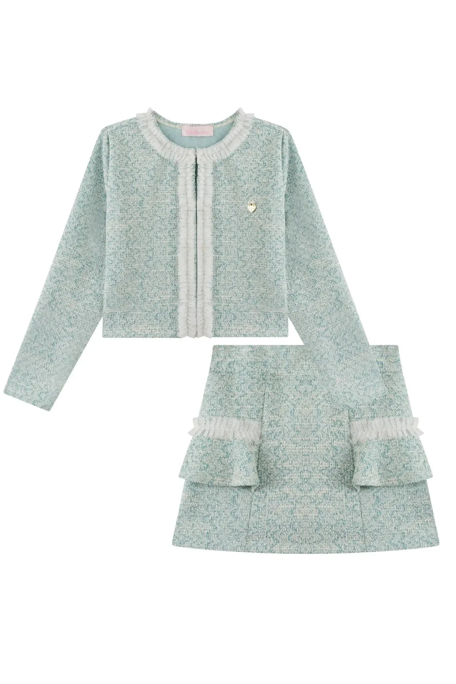 Conjunto de Casaqueto e Short Saia em Tweed Comfy 90922 Kukiê Infantil Menina