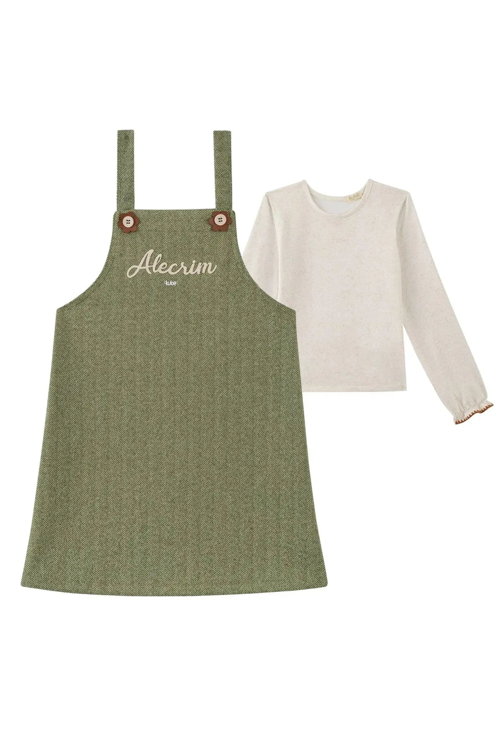 Conjunto de Blusa em Malha Power e Salopete em Tecido Chevron 90267 Kukiê Infantil Menina