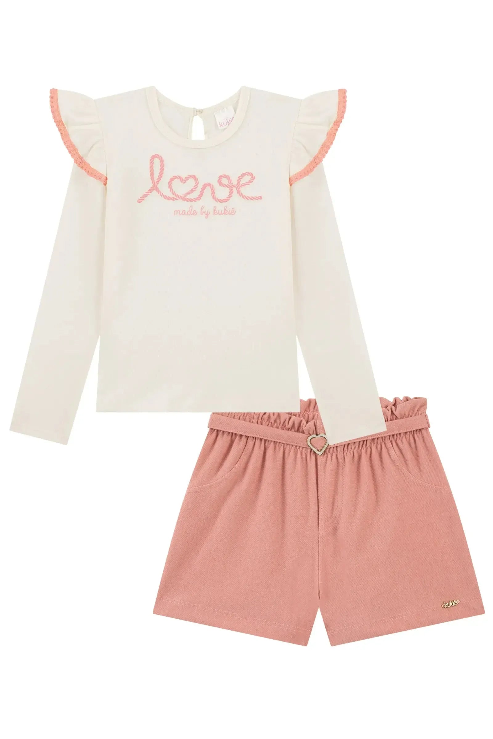 Conjunto de Blusa em Cotton e Shorts em Cotton Jeans 94245 Kukiê Infantil Menina