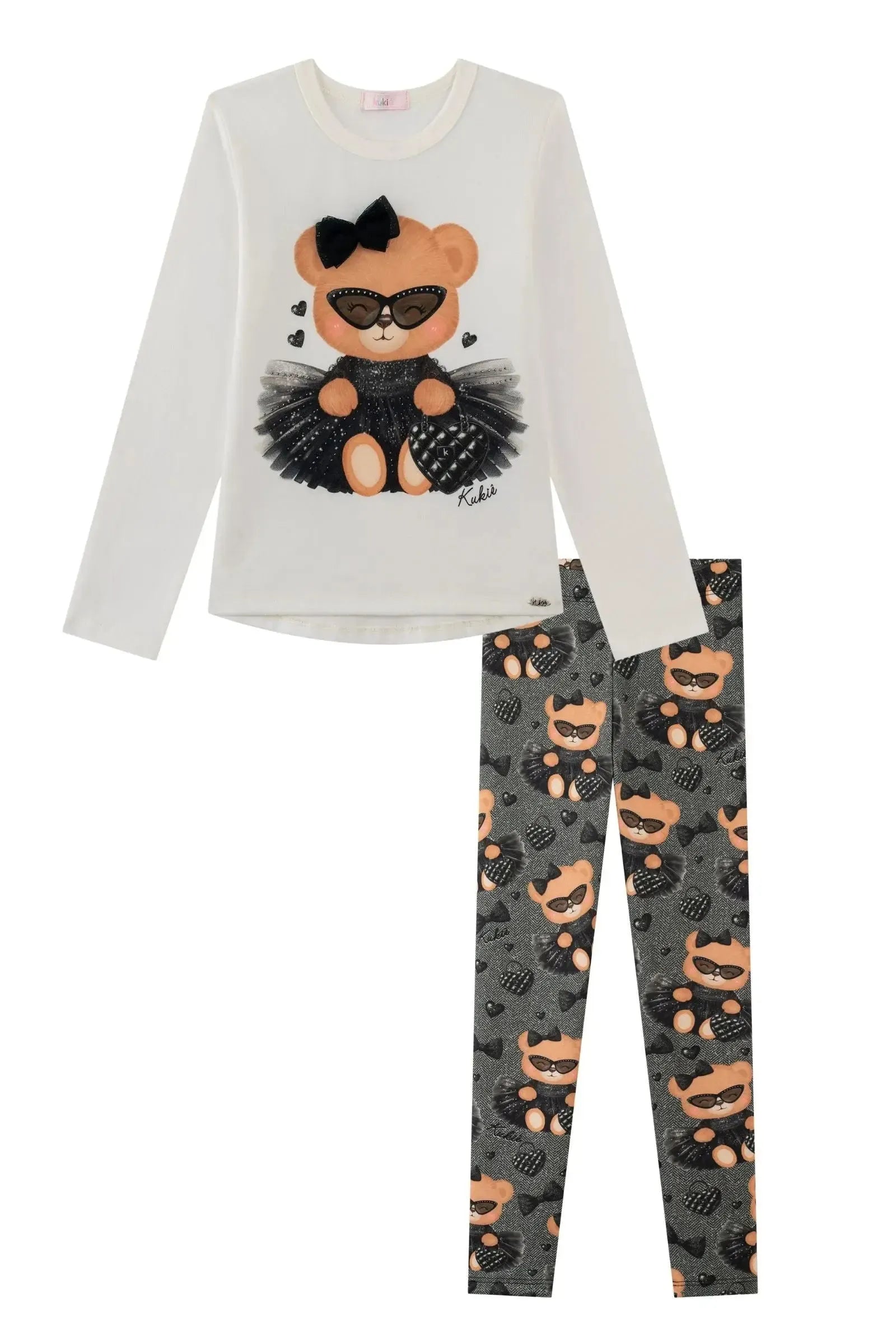 Conjunto de Blusa Alongada em Cotton e Calça Legging em Fly Tech 90890 Kukiê Infantil Menina