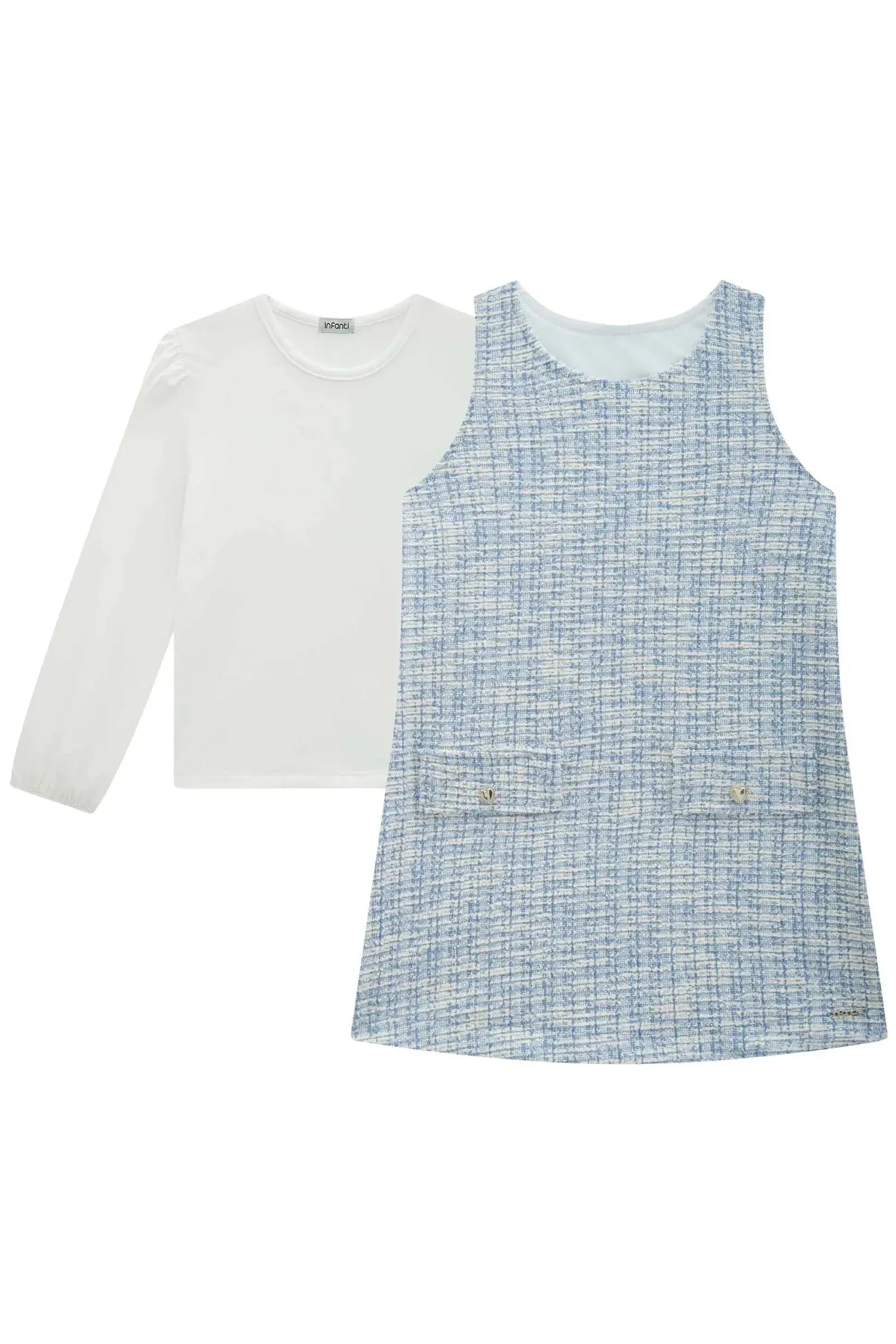 Conjunto de Blusa em Malha Comfy e Salopete em Malha Tweed 89662 Infanti Infantil Menina