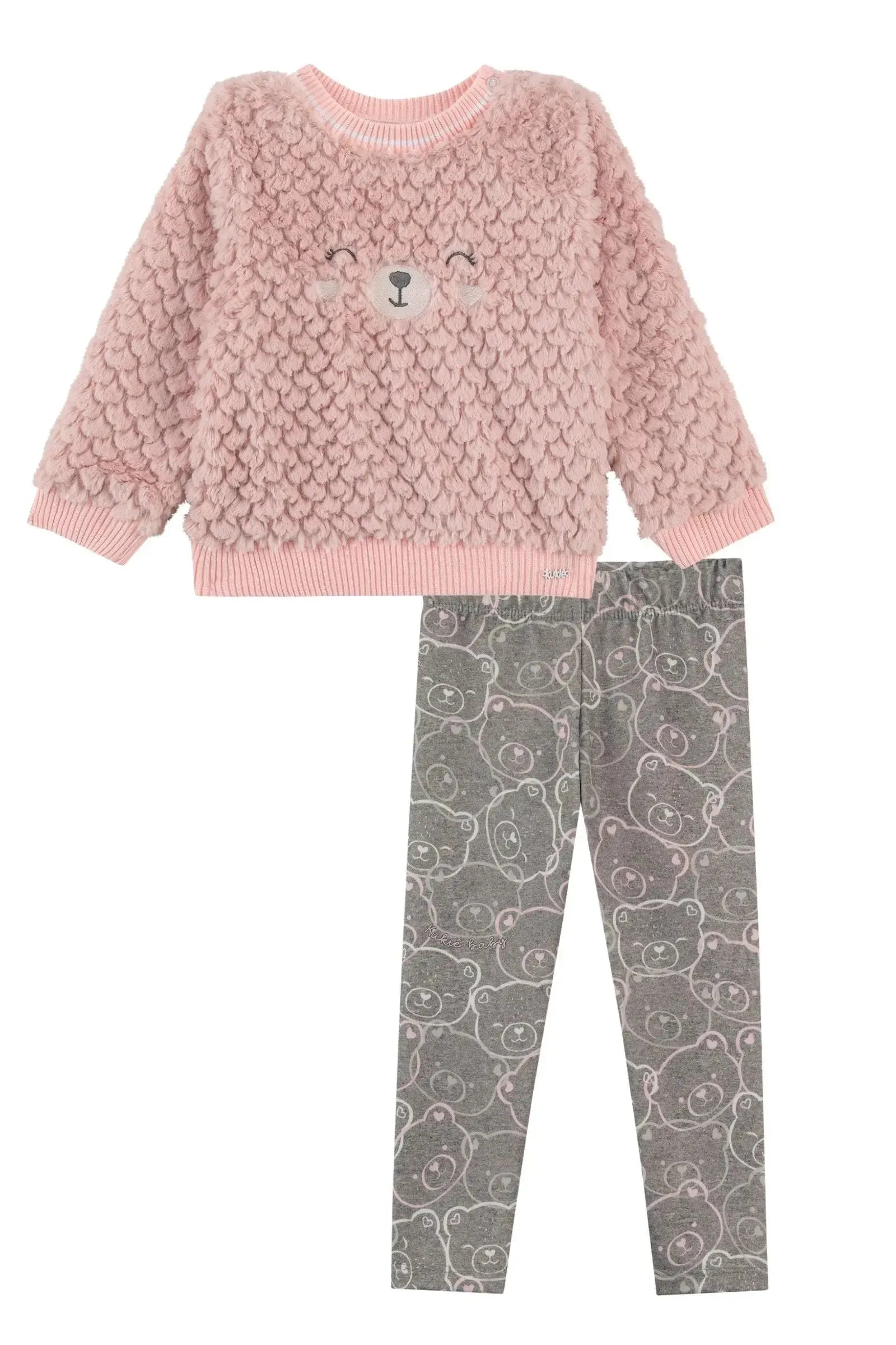 Conjunto de Blusão em Pêlo Ondas e Calça Legging em Termoskin Peluciado 92263 Kukiê Bebê Menina
