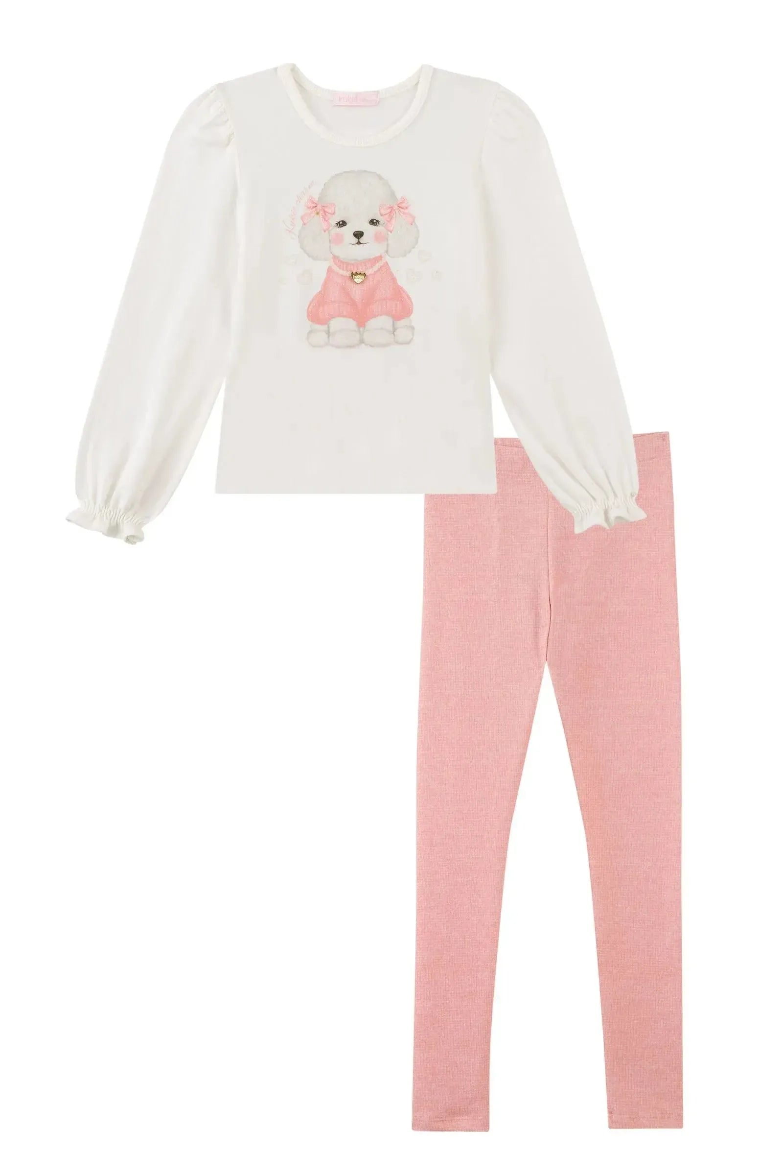 Conjunto de Blusa em Cotton e Calça Legging em Molecotton 90923 Kukiê Infantil Menina