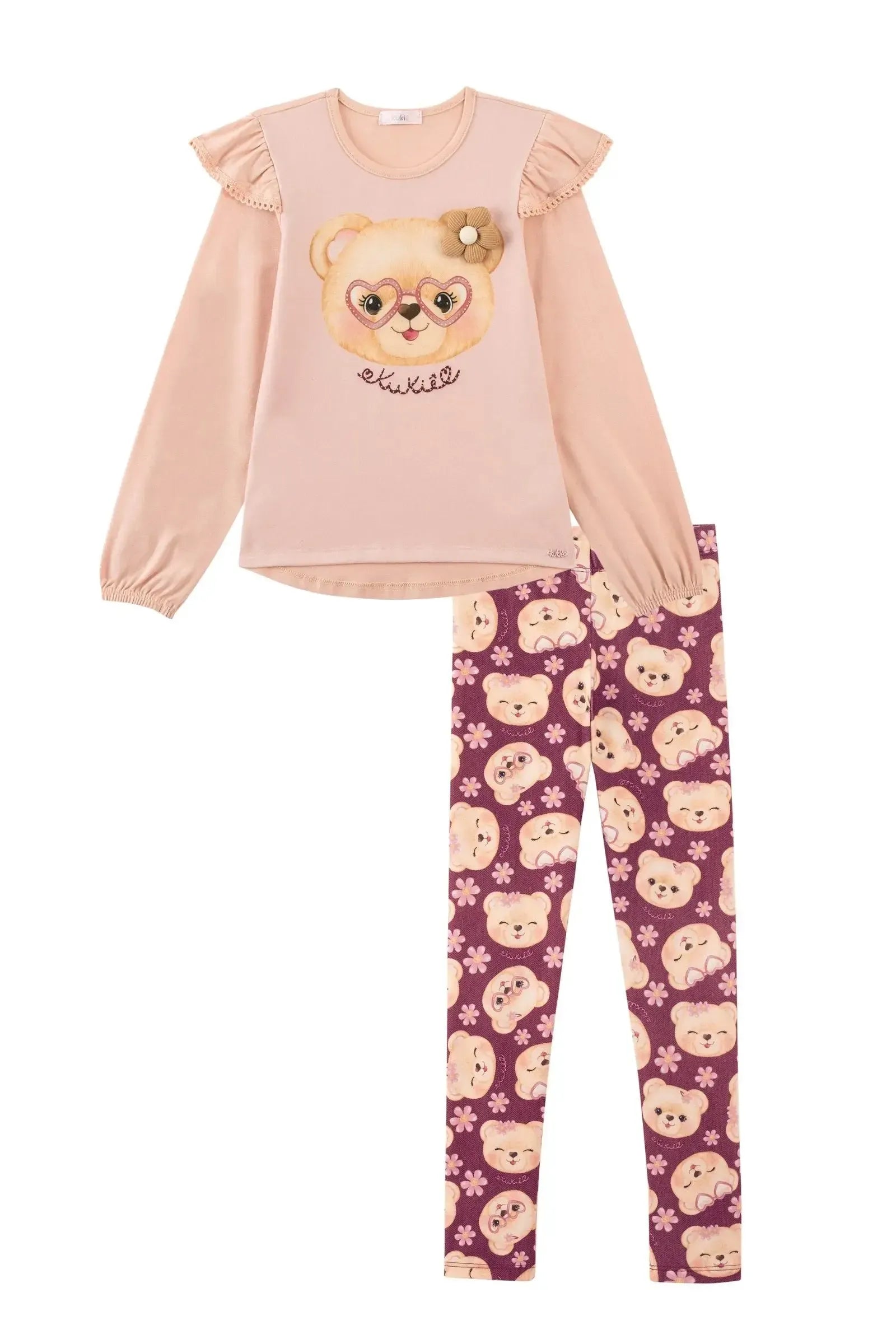 Conjunto de Blusa Alongada em Cotton e Calça Legging em Malha Power 90210 Kukiê Infantil Menina