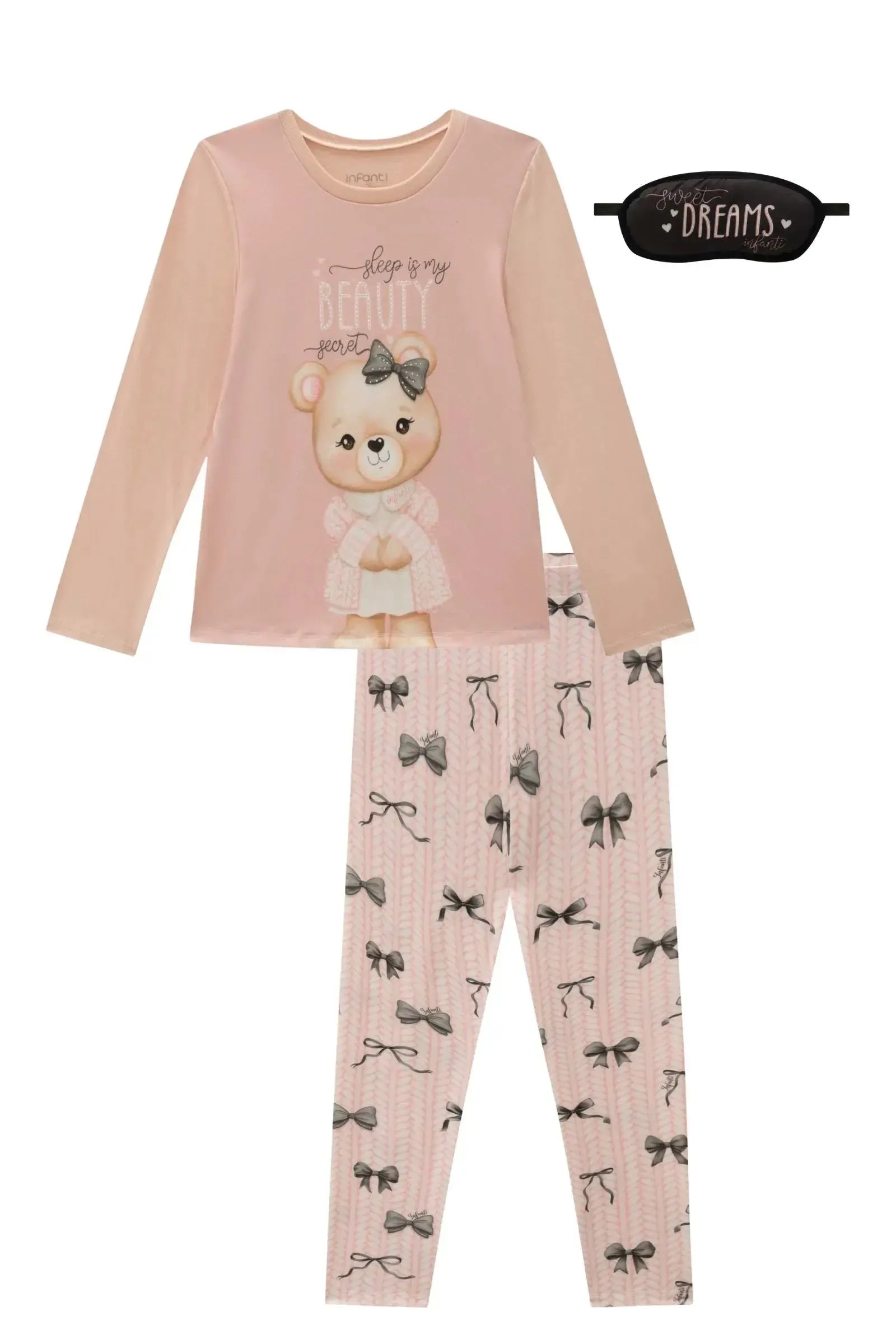 Conjunto de Pijama de Blusa em Meia Malha e Calça Legging em Malha Comfy. Acompanha Máscara 89630 Infanti Infantil Menina
