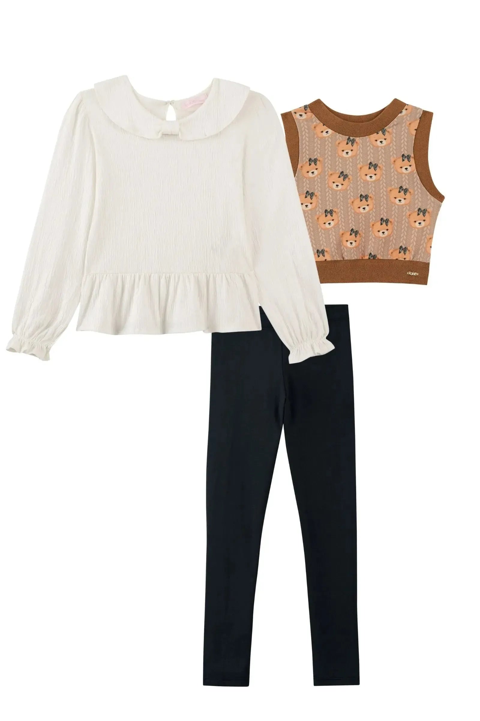 Trio de Bata em Malha Wave Calça Legging em Termoskin e Colete em Molecotton 91746 Kukiê Infantil Menina