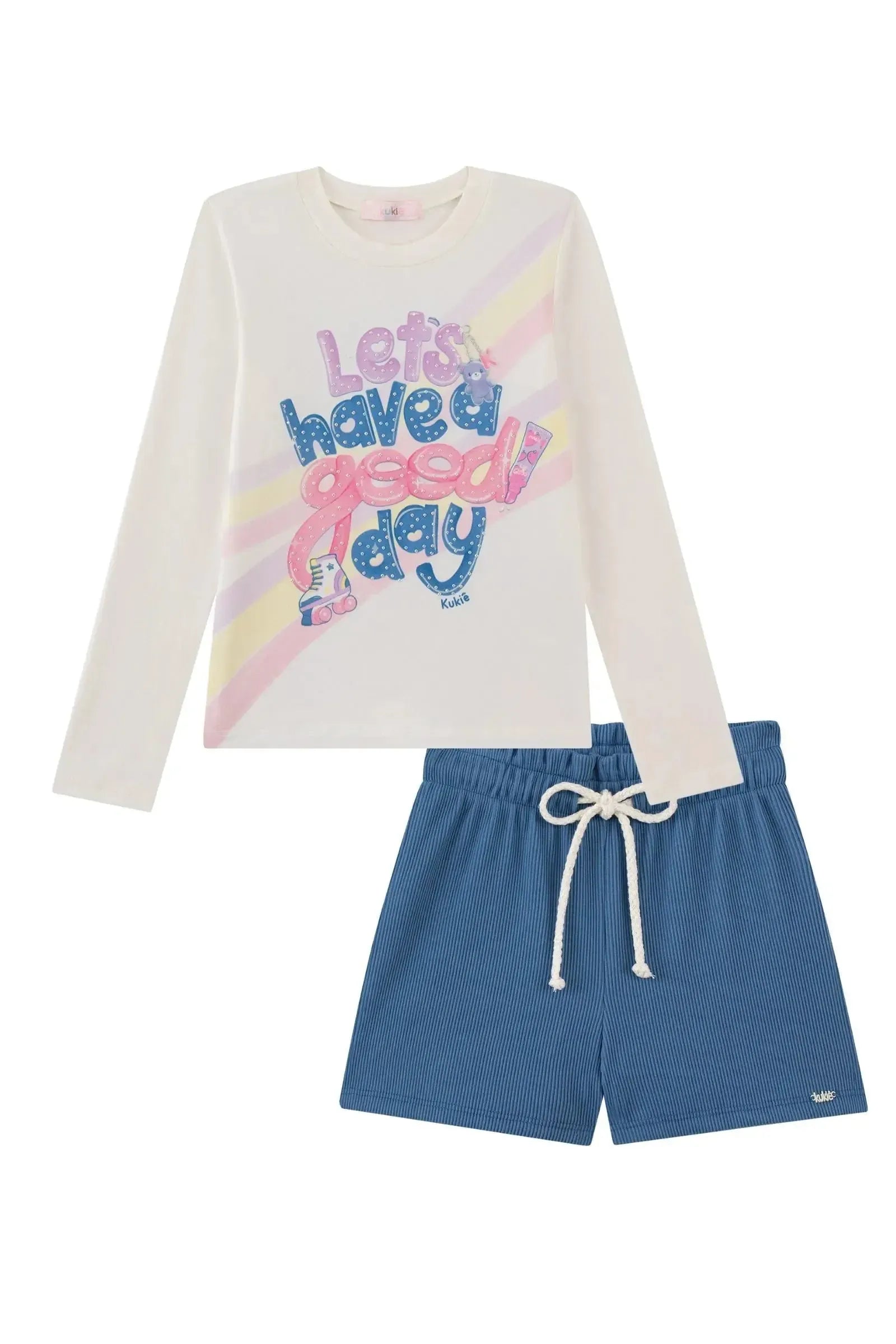 Conjunto de Blusa em Cotton e Shorts em Soft Line 91675 Kukiê Infantil Menina