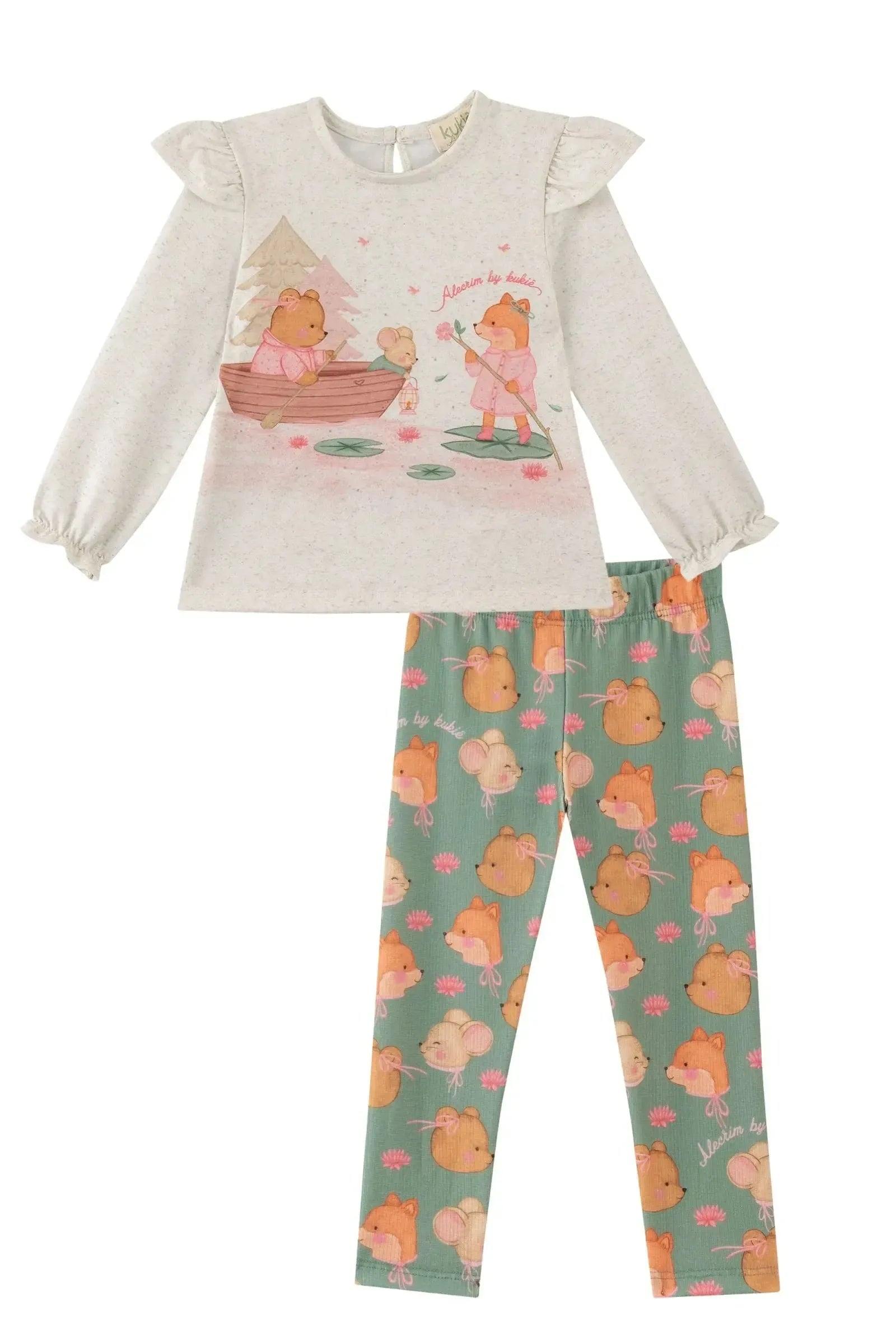 Conjunto de Blusa em Malha Power e Calça Legging em Canelado 90280 Kukiê Bebê Menina