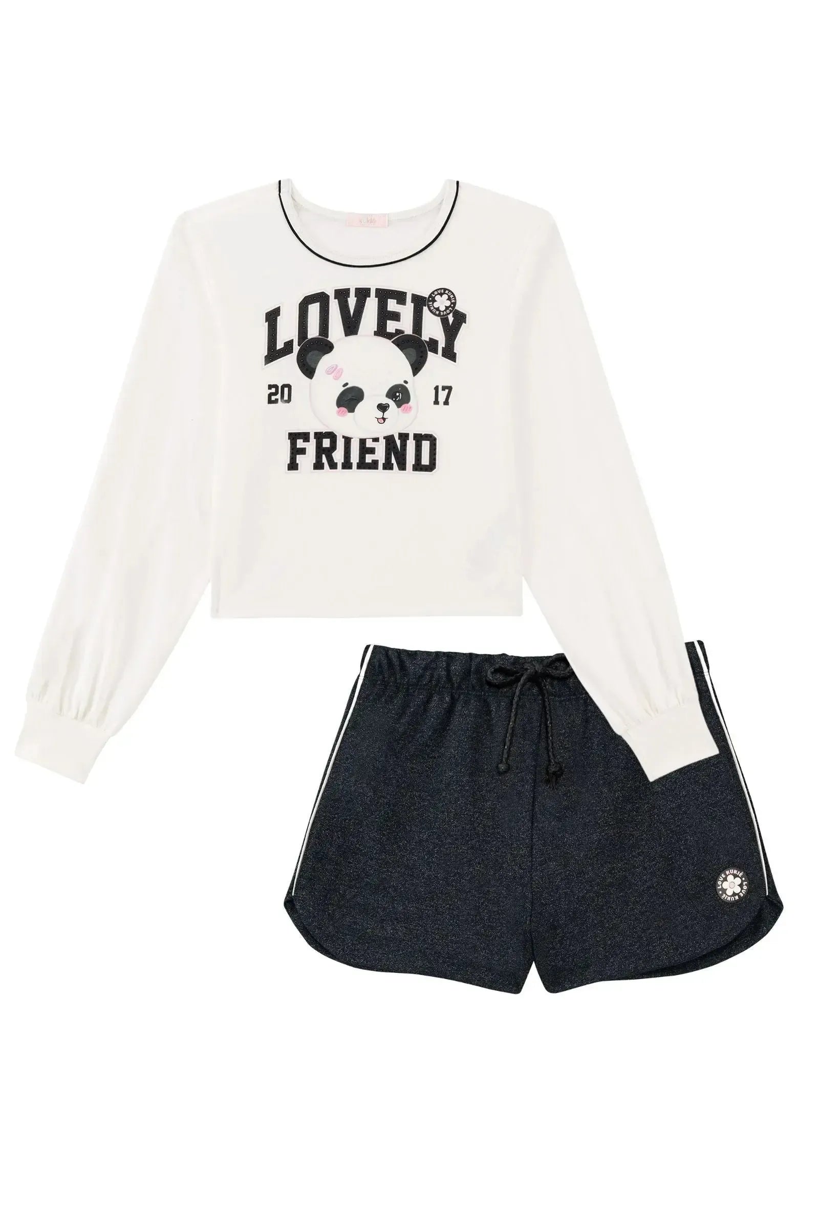 Conjunto de Blusa Boxy em Meia Malha e Shorts em Moletom Sensation 90623 Kukiê Infantil Menina