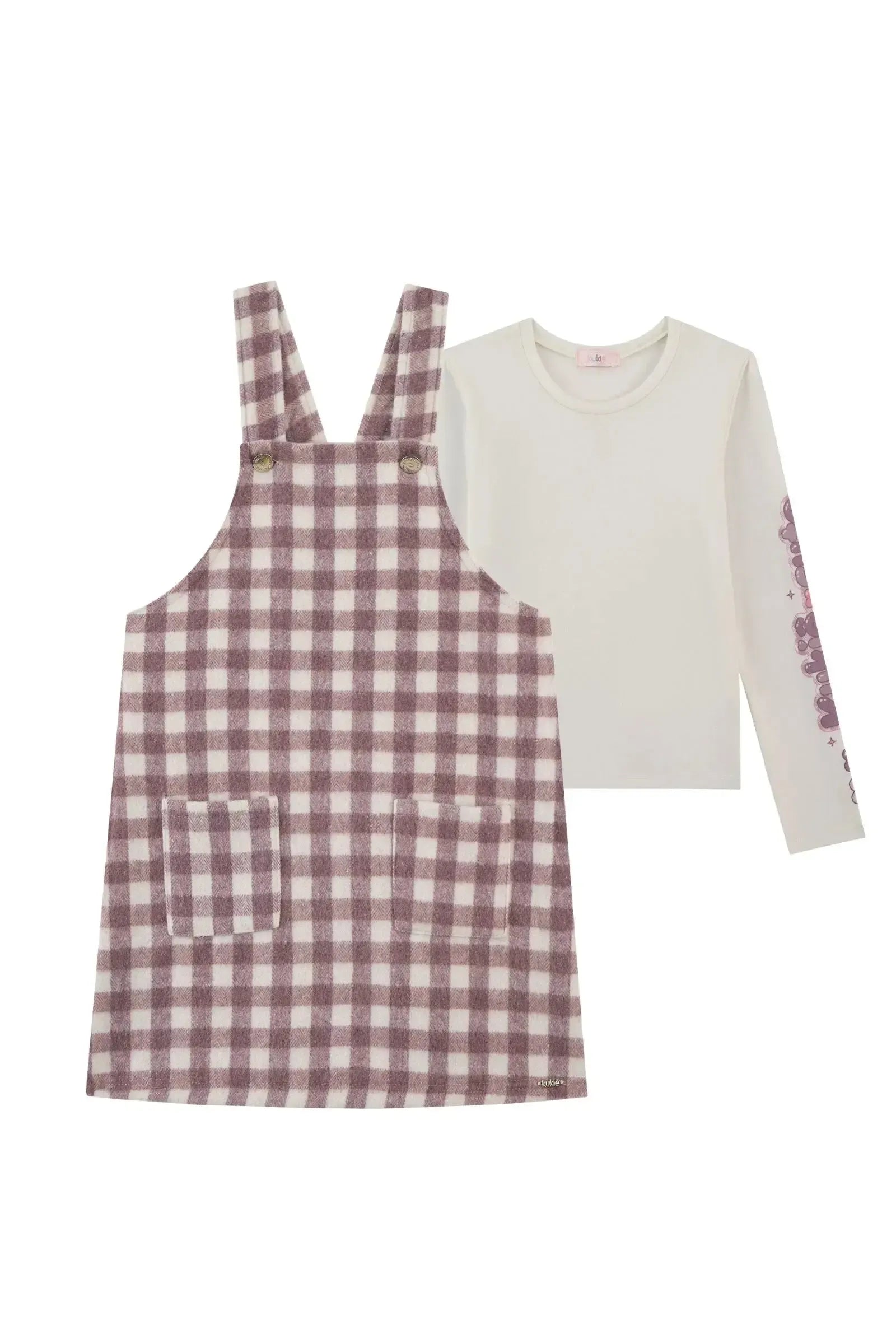 Conjunto de Blusa em Cotton e Salopete em Lã Batida 92684 Kukiê Infantil Menina
