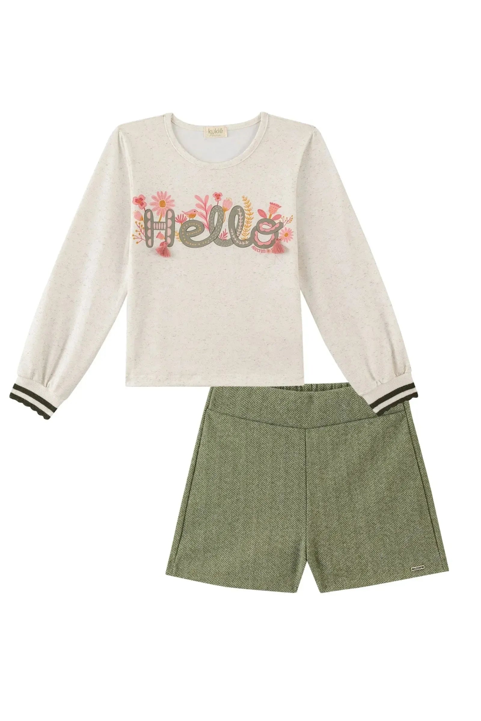 Conjunto de Blusa em Malha Power e Shorts em Tecido Chevron 89578 Kukiê Infantil Menina