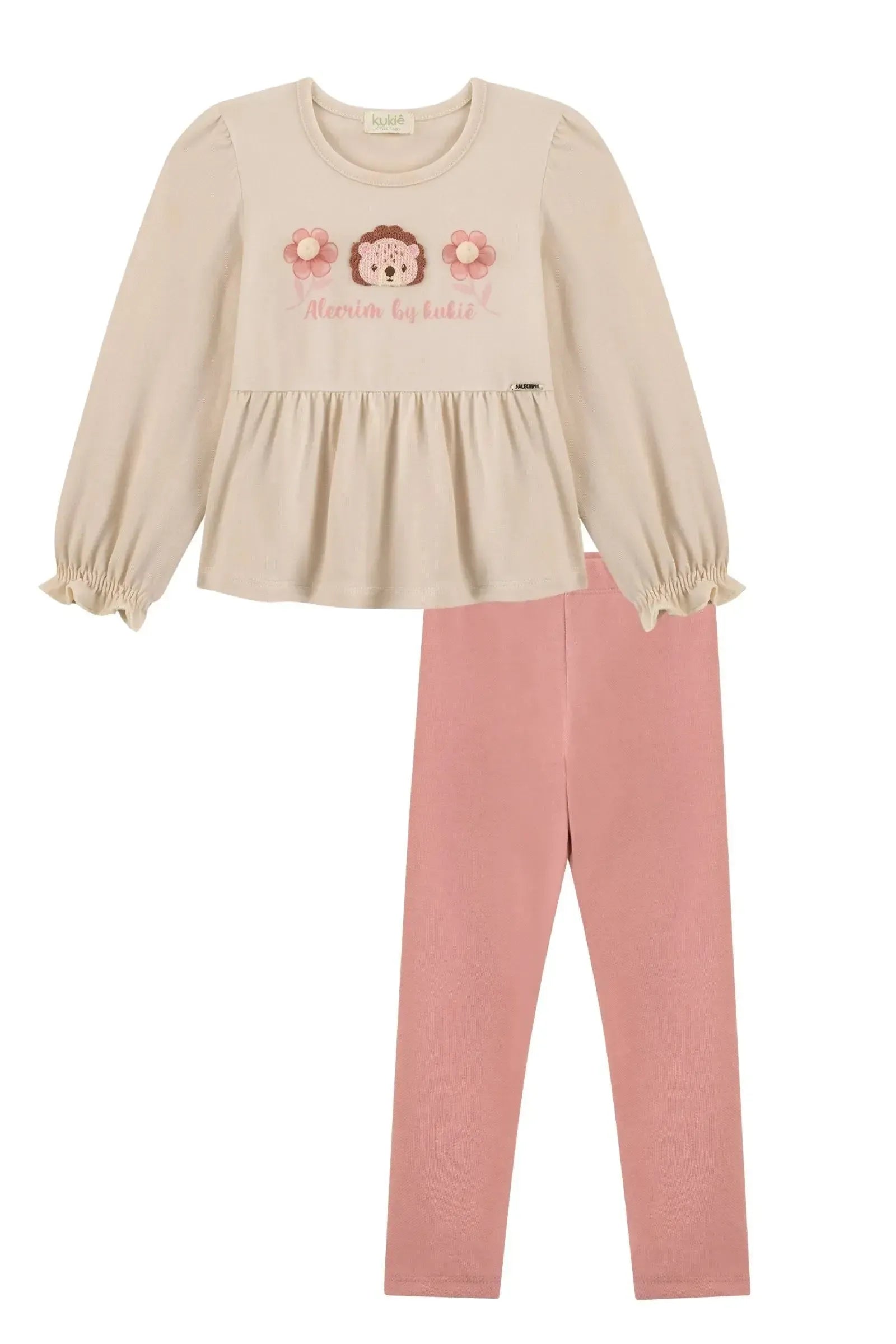 Conjunto de Bata em Cotton e Calça Legging em Cotton Jeans 89879 Kukiê Bebê Menina
