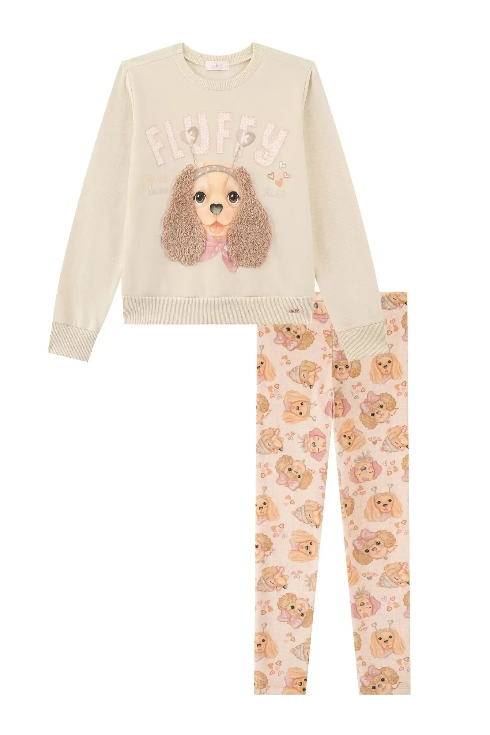 Conjunto de Blusão em Moletom com Pelúcia e Calça Legging em Fleece Luxo 90635 Kukiê Infantil Menina