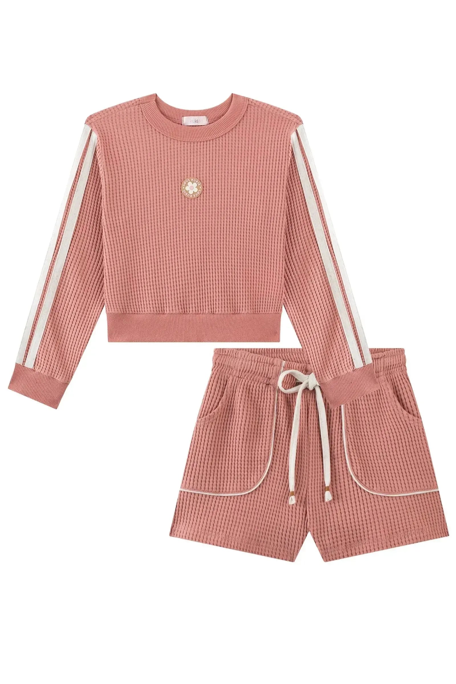 Conjunto de Blusão Boxy e Shorts em Moletom Big Waffle 90666 Kukiê Infantil Menina