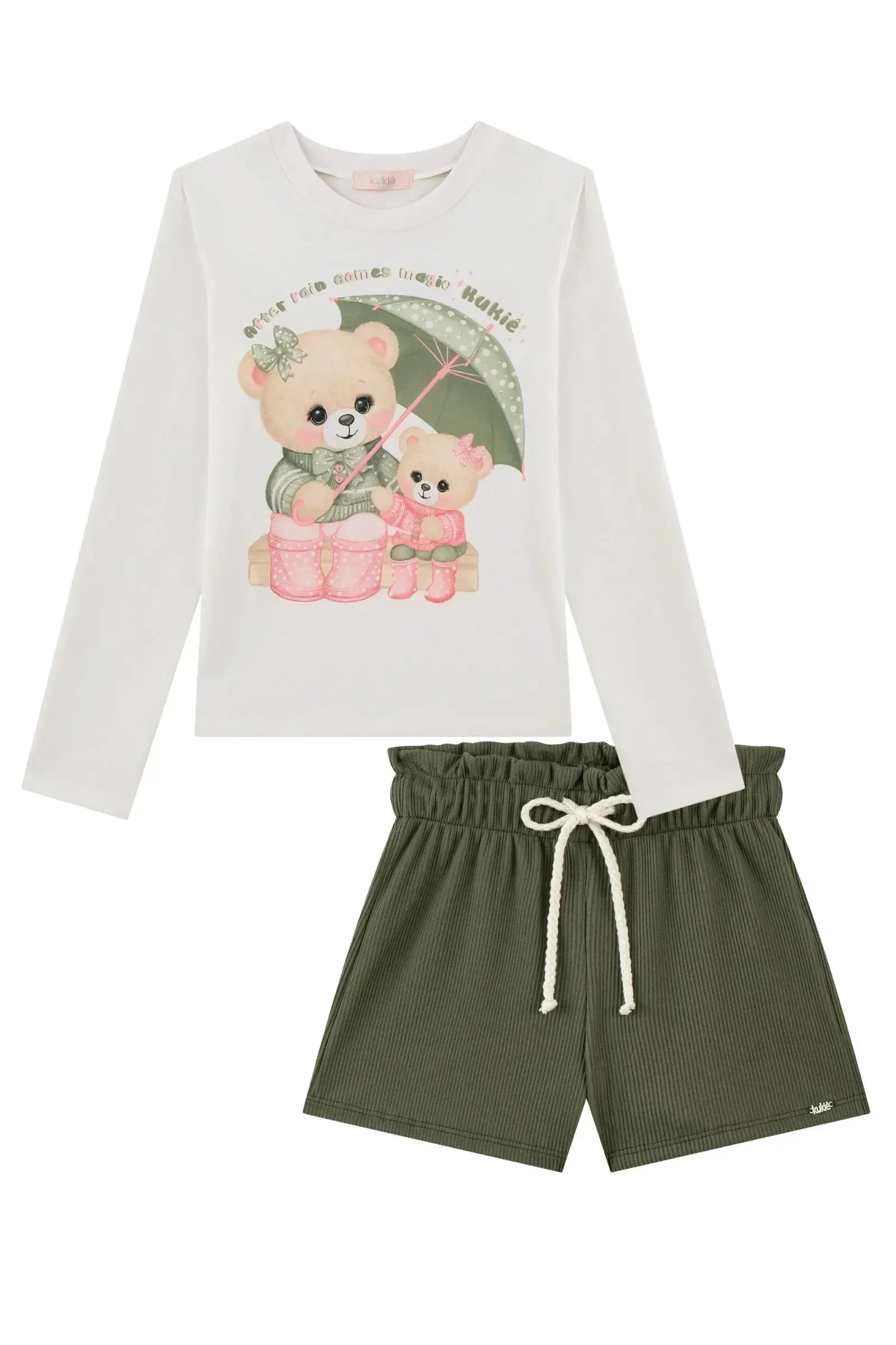 Conjunto de Blusa em Malha Power e Shorts em Soft Line 91679 Kukiê Infantil Menina