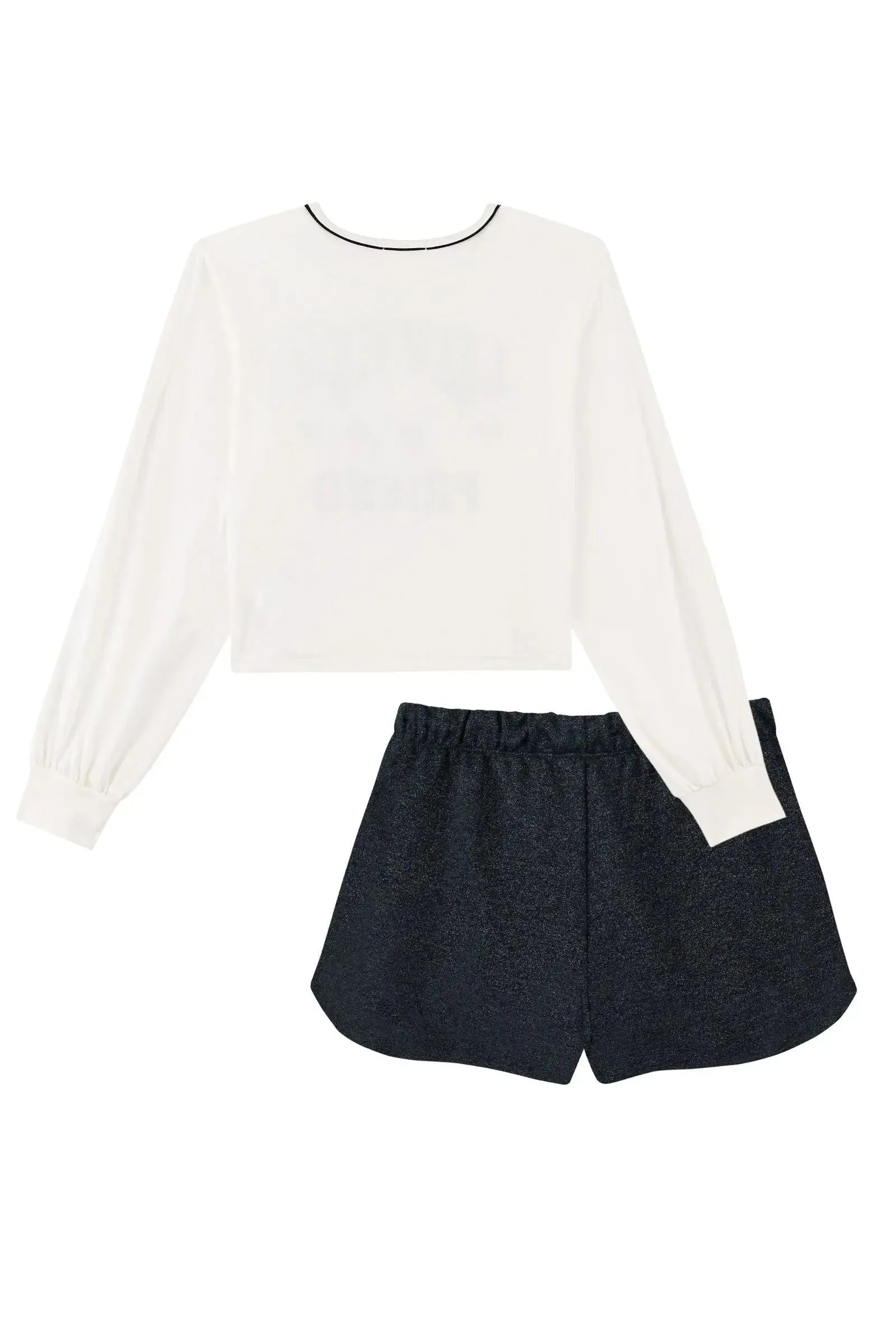 Conjunto de Blusa Boxy em Meia Malha e Shorts em Moletom Sensation 90623 Kukiê Infantil Menina