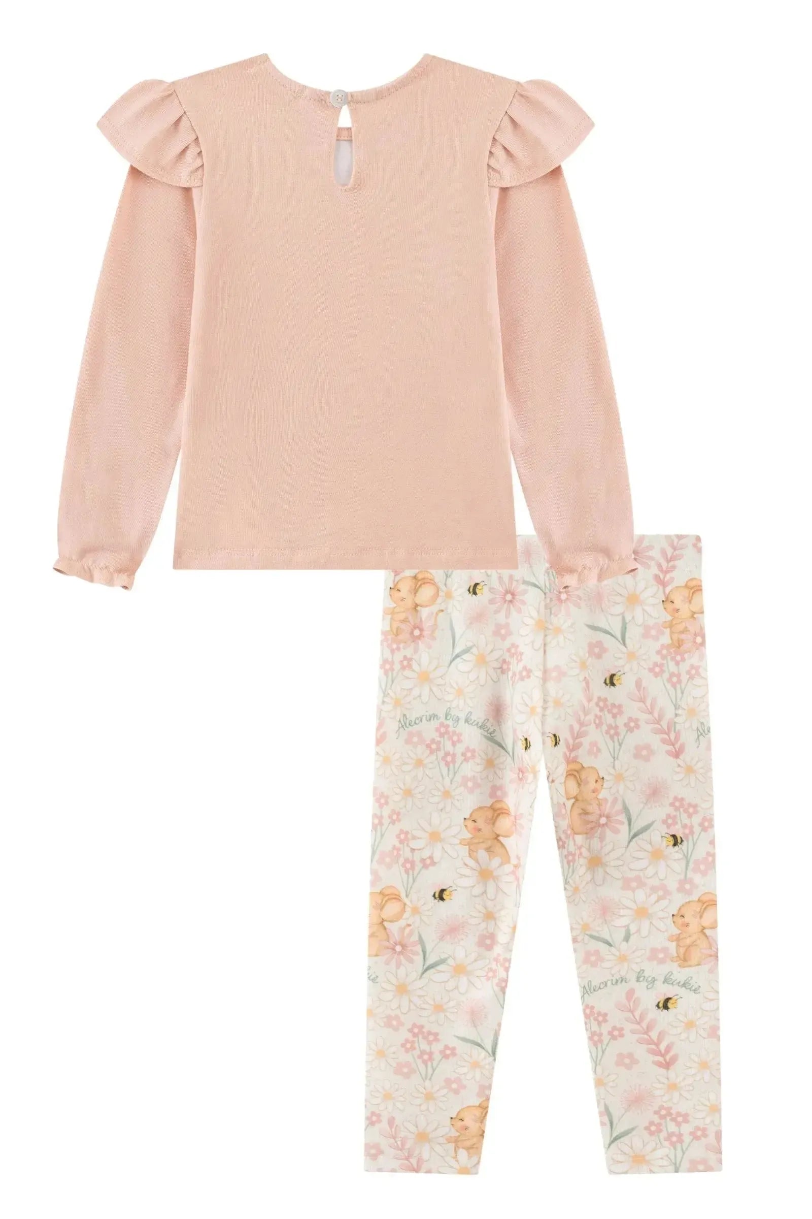 Conjunto de Blusa em Cotton e Calça Legging em Canelado 90300 Kukiê Bebê Menina