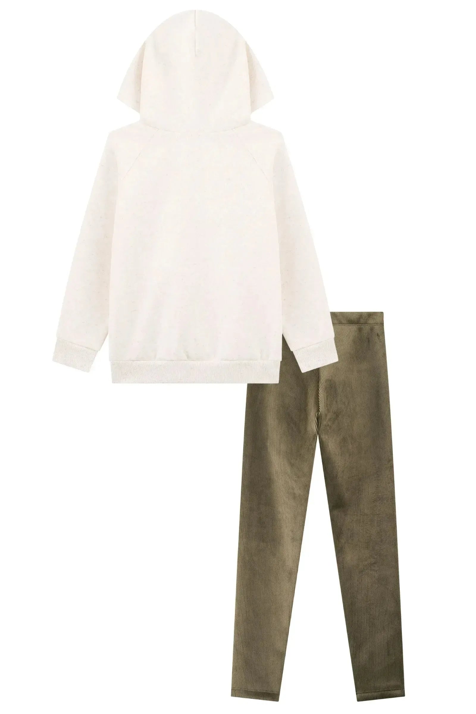 Conjunto de Blusão Alongado em Moletom Linho com Pelúcia e Calça Legging em Cotelê Suede 89911 Kukiê Infantil Menina