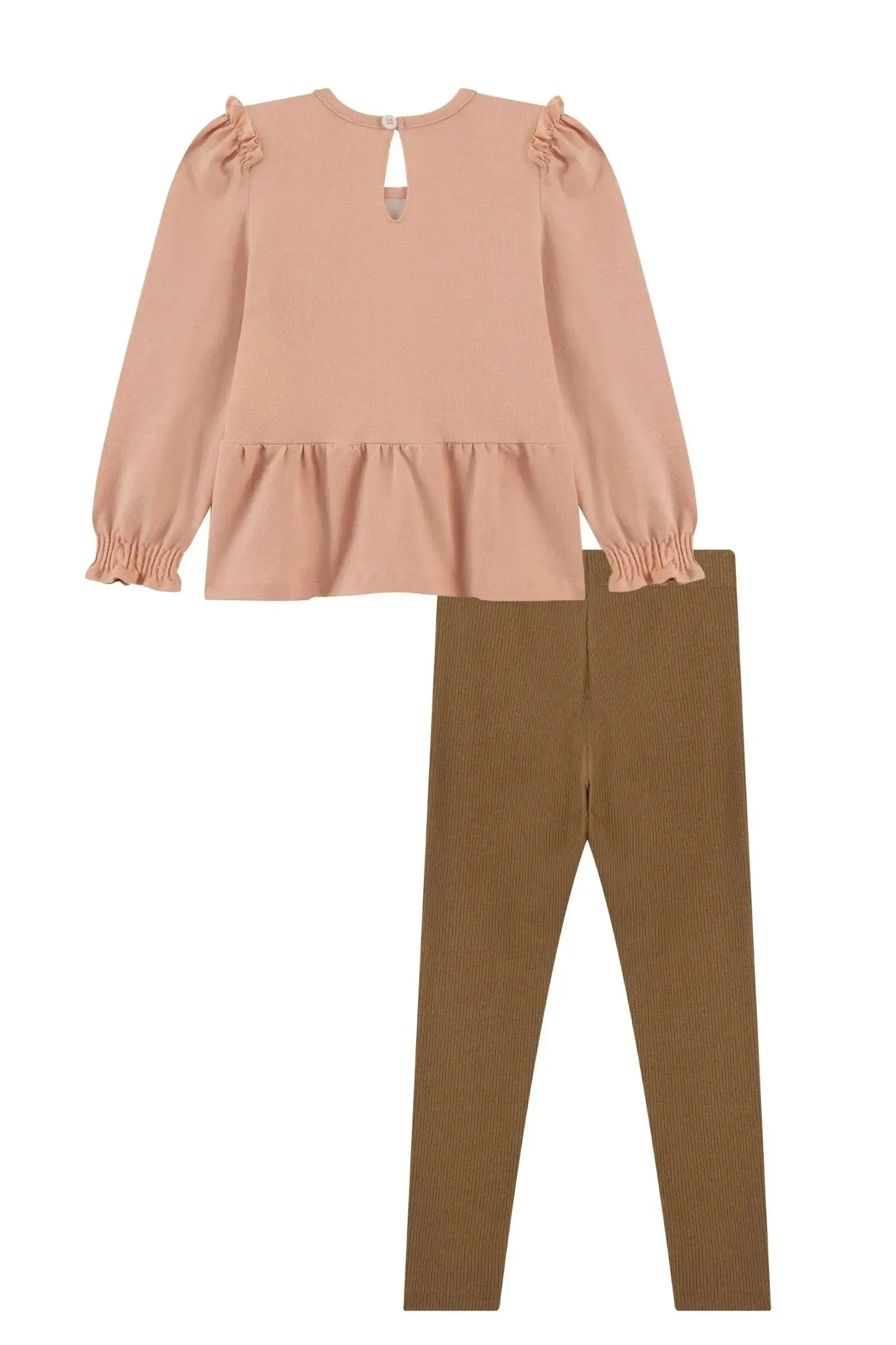 Conjunto de Bata em Cotton e Calça Legging em Canelado 92192 Kukiê Bebê Menina