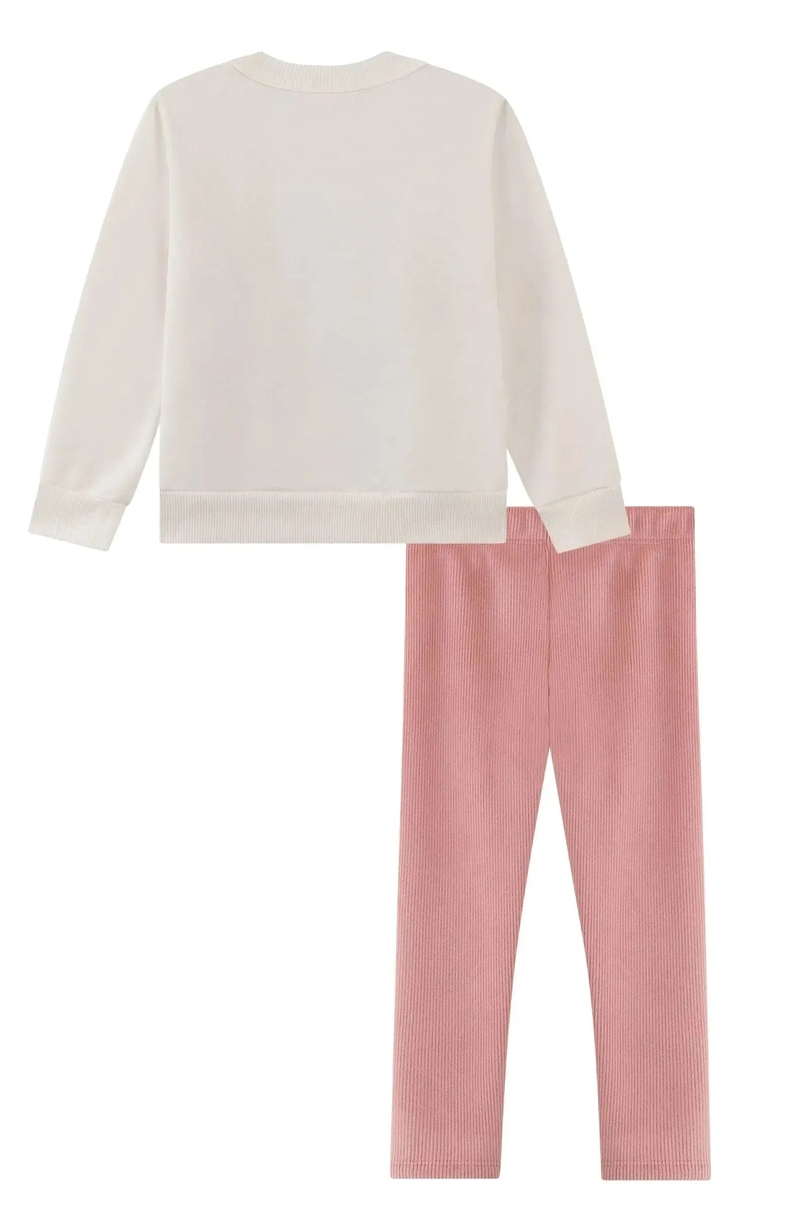 Conjunto de Blusão em Moletom com Pelúcia e Calça Legging em Fleece Cotelê com Elastano 92215 Kukiê Bebê Menina