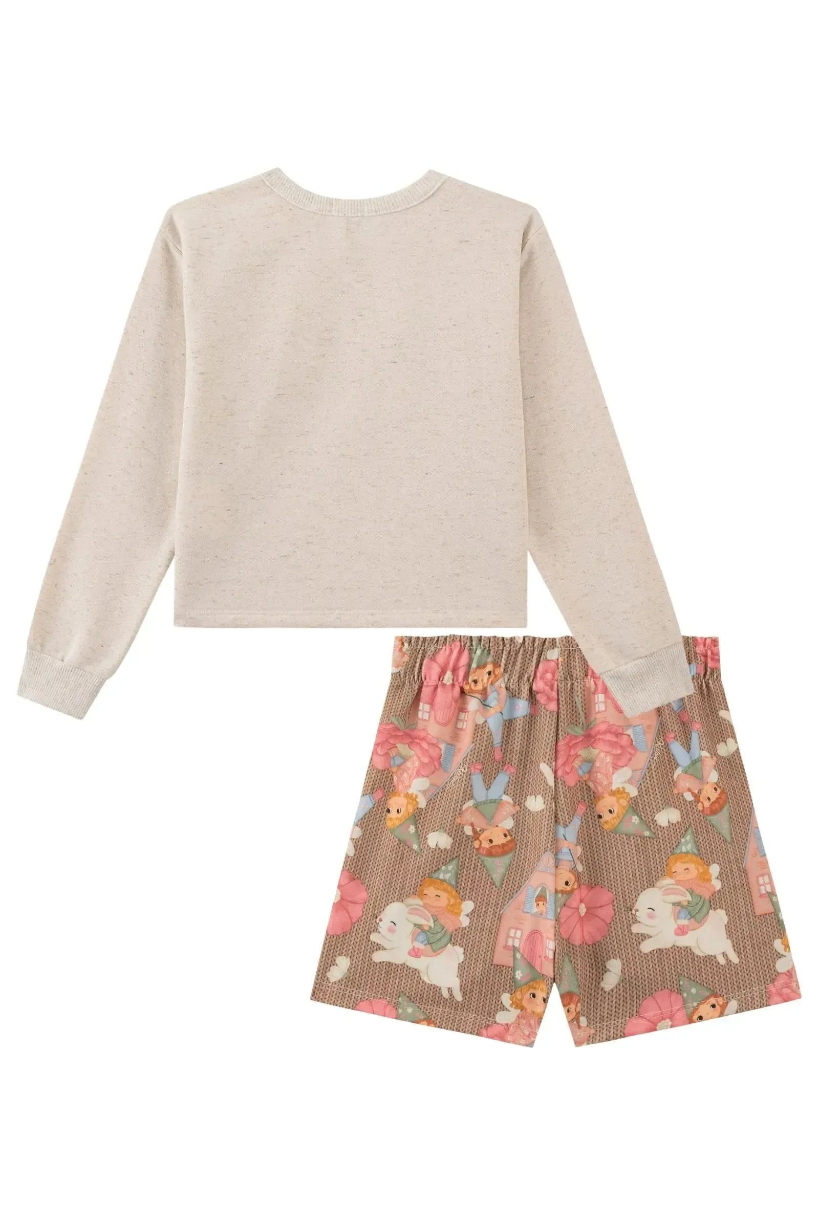 Conjunto de Blusão Boxy em Moletom Linho sem Pelúcia e Shorts em Molecotton 90273 Kukiê Infantil Menina