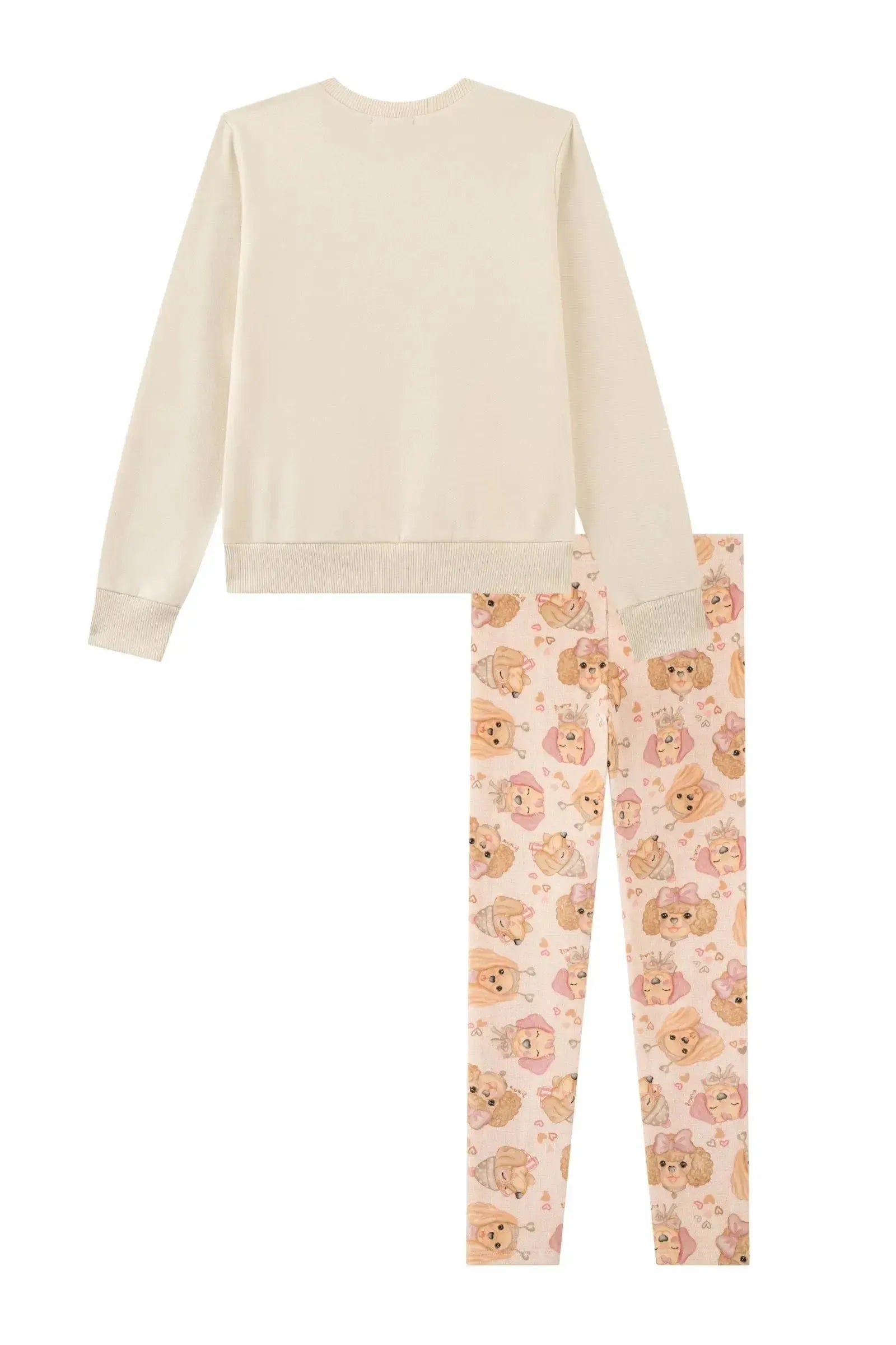 Conjunto de Blusão em Moletom com Pelúcia e Calça Legging em Fleece Luxo 90635 Kukiê Infantil Menina