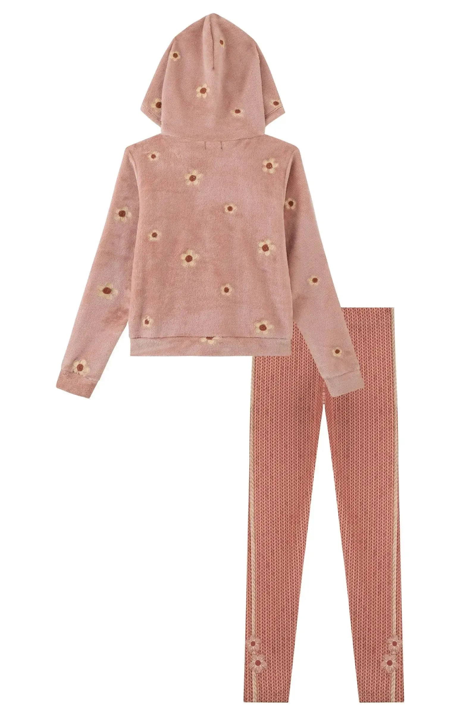 Conjunto de Blusão em Pêlo Bordado e Calça Legging em Termoskin Peluciado 92445 Kukiê Infantil Menina