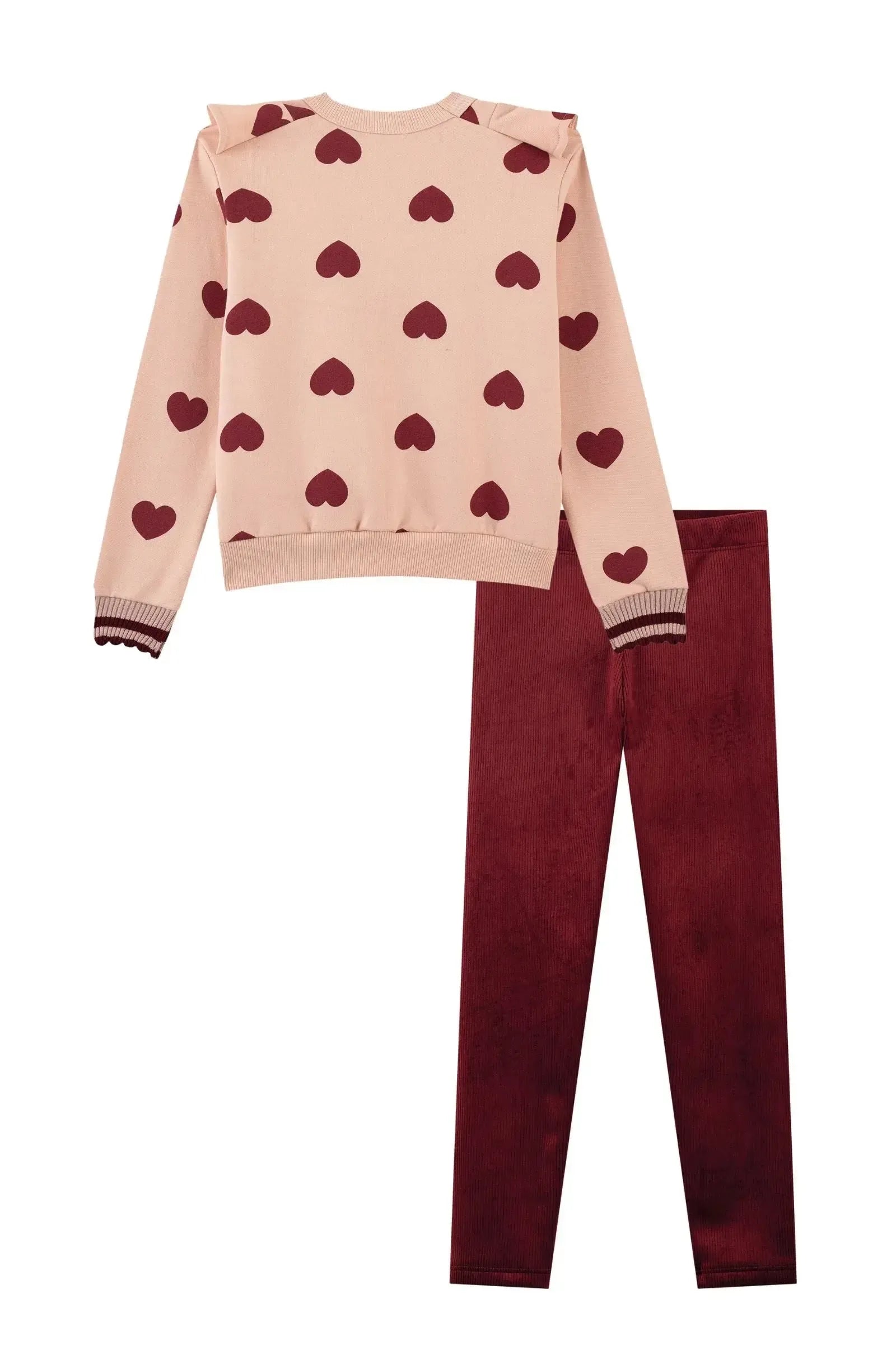 Conjunto de Blusão em Moletom com Pelúcia e Calça Legging em Canelado Cotelê 89841 Kukiê Infantil Menina