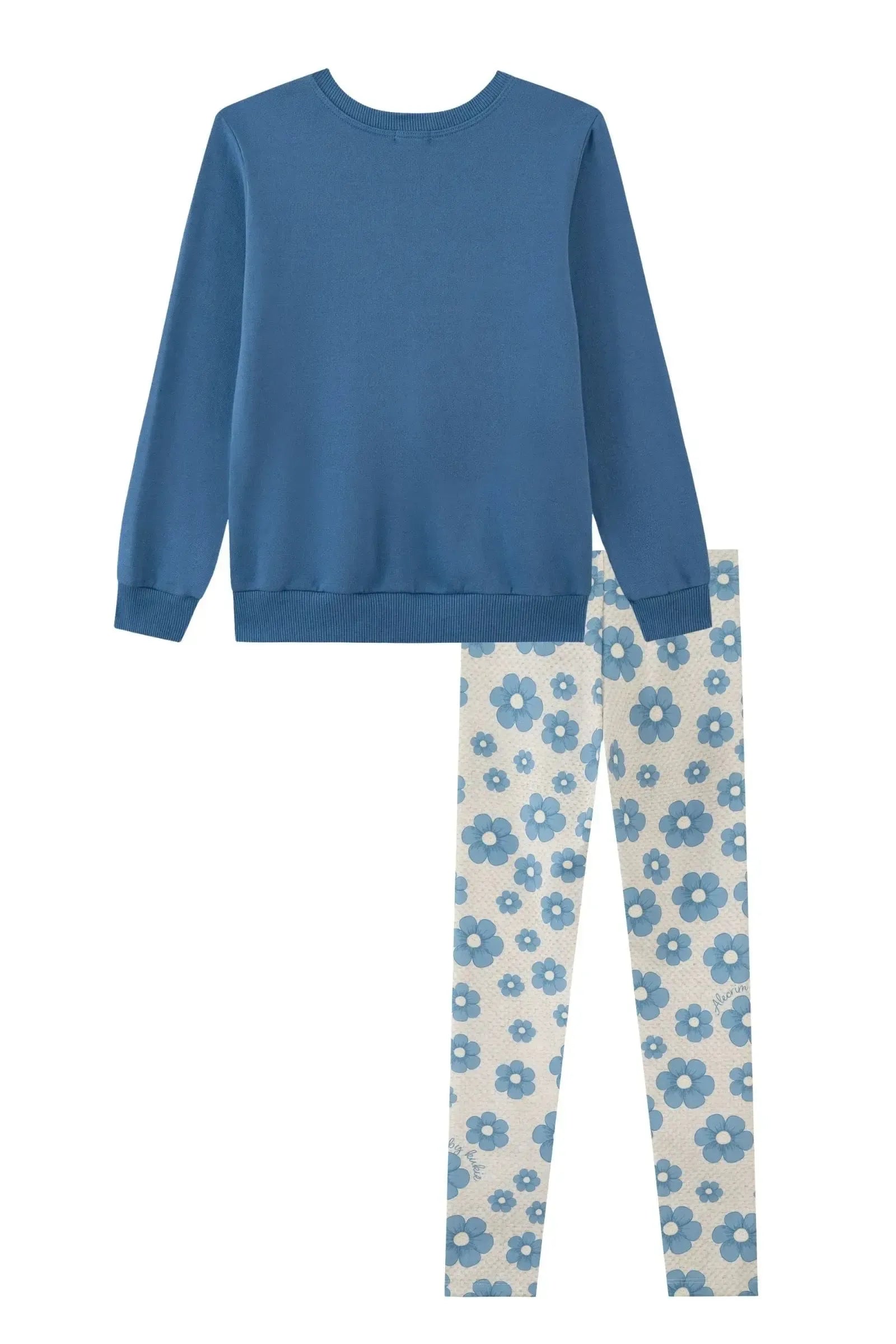 Conjunto de Blusão Alongado em Moletom com Pelúcia e Calça Legging em Termoskin Peluciado 89557 Kukiê Infantil Menina