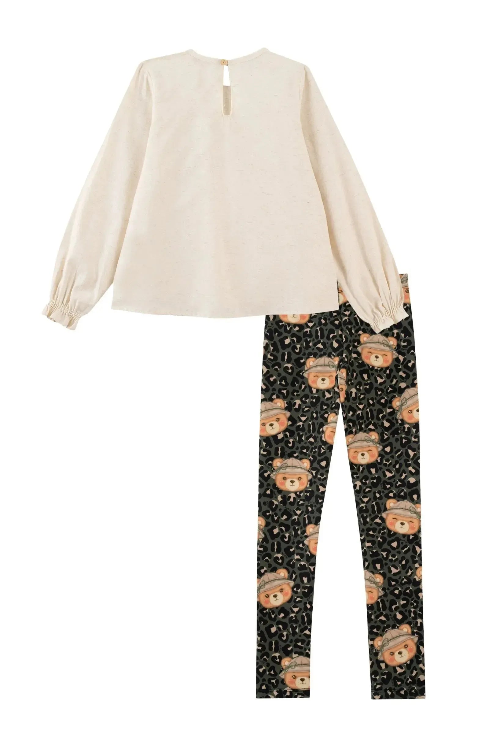 Conjunto de Bata em Linho e Calça Legging em Molecotton 90589 Kukiê Infantil Menina