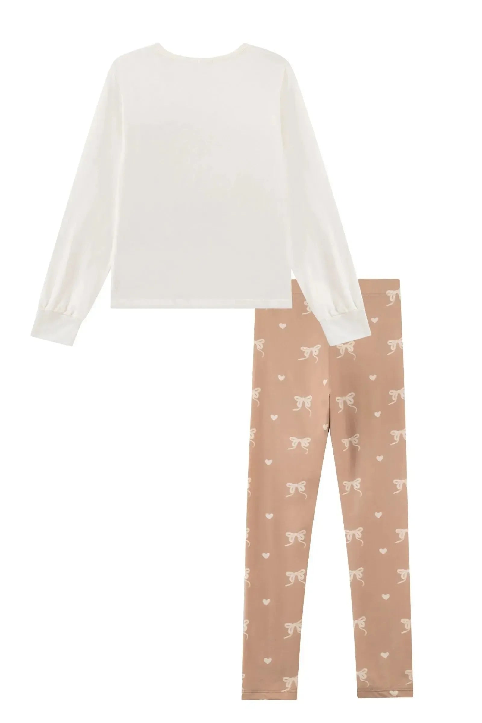 Conjunto de Pijama de Blusa em Meia Malha e Calça em Malha Comfy 92507 Kukiê Infantil Menina