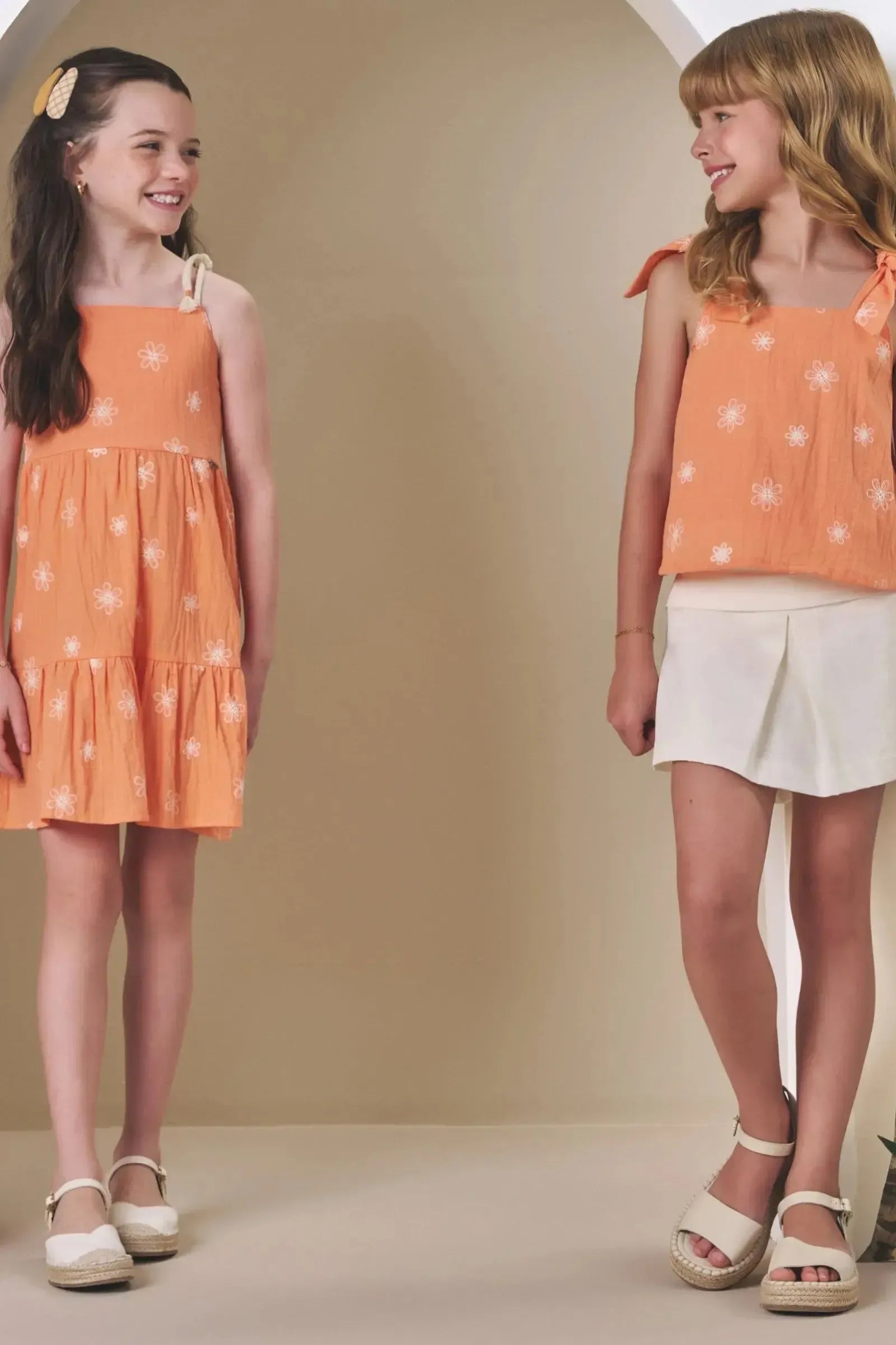 Conjunto de Blusa Boxy em Tricoline Bordado e Short Saia em Sarja com Elastano 86535 Infanti Infantil Menina