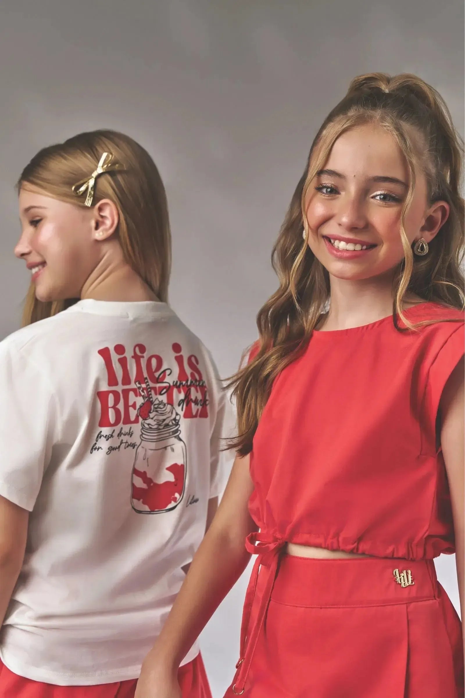 Conjunto de Blusa Cropped e Short Saia em Alfaiataria Amore 87499 Lilimoon Teen Menina