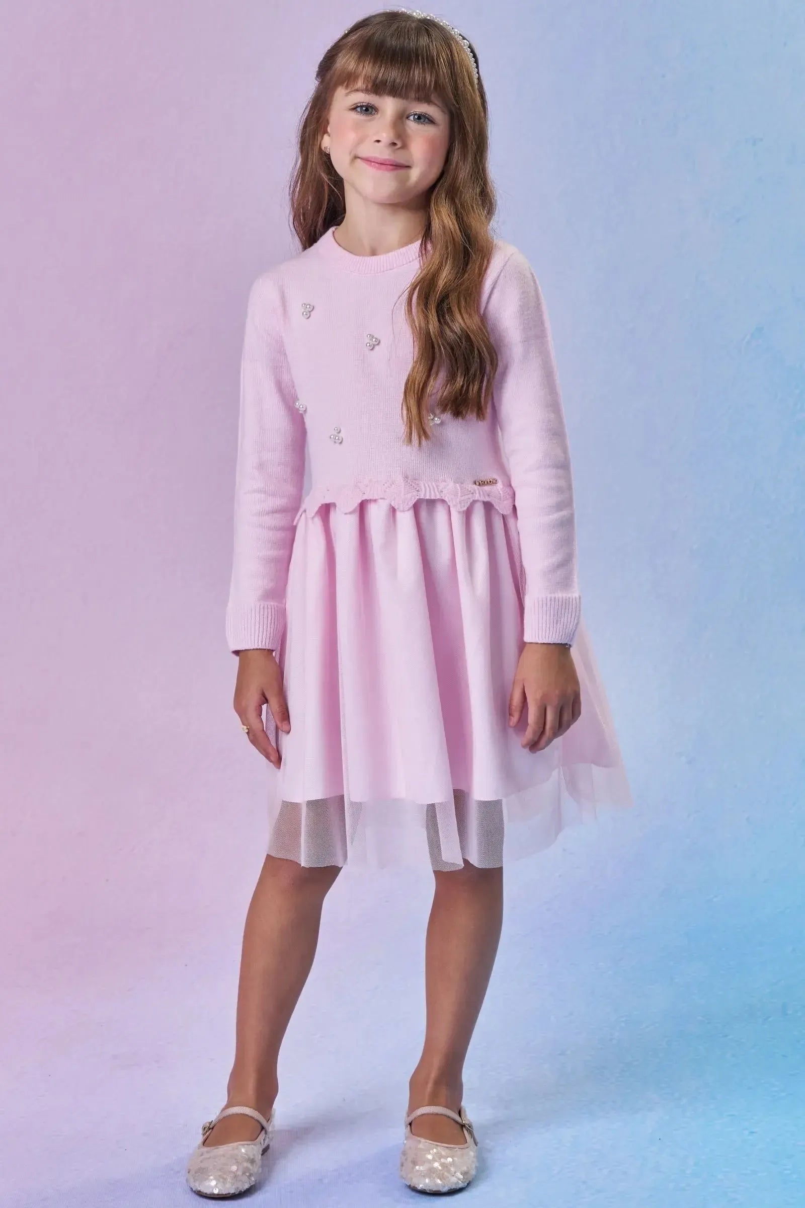 Vestido em Tricot Prime e Tule com Elastano 87684 Infanti Infantil Menina