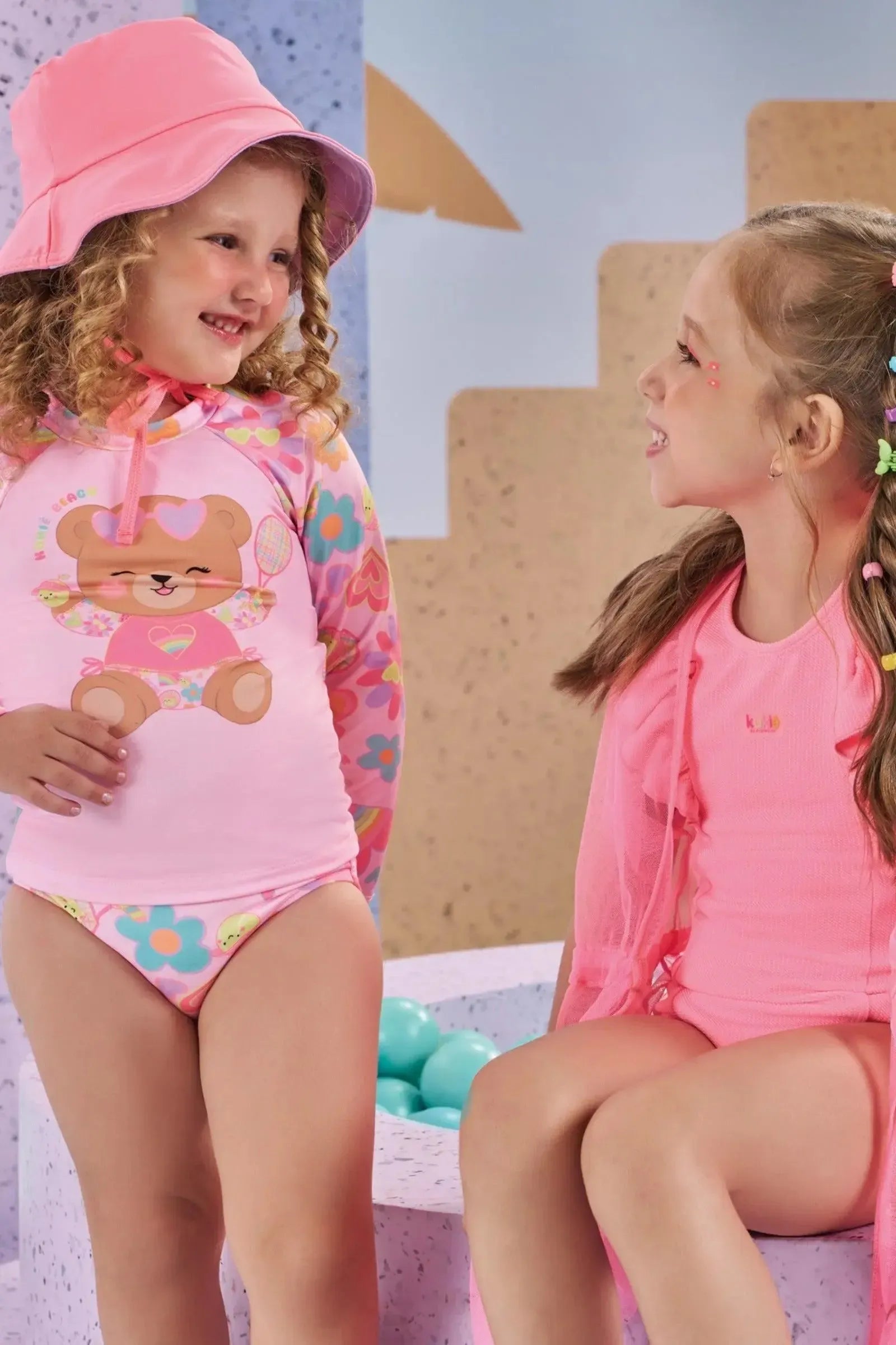 Conjunto de Blusa Calcinha e Chapéu em Malha com Proteção UV50+ 87752 Kukiê Bebê Menina