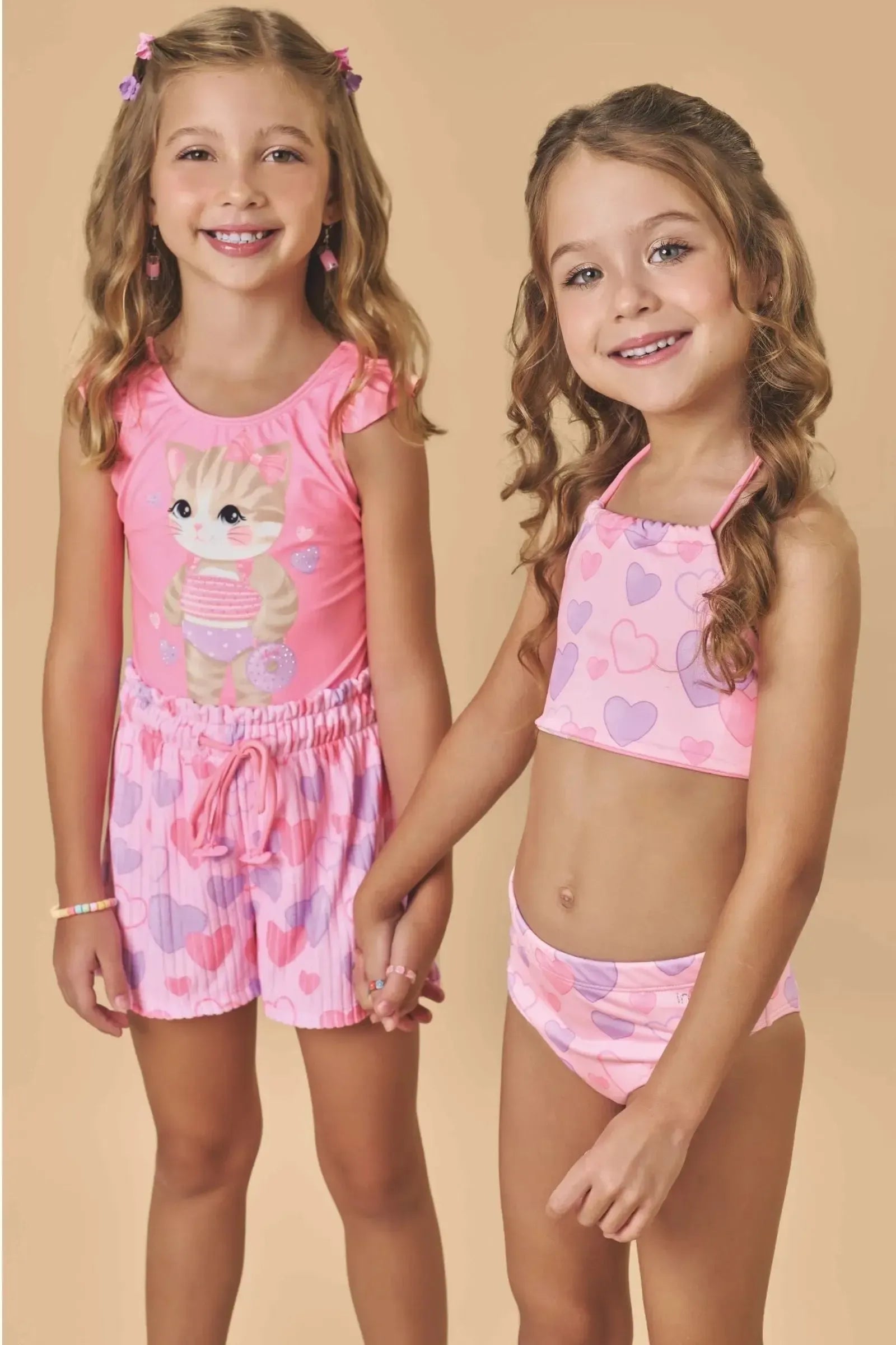 Maiô em Malha UV Dry com Proteção UV 50+ com Shorts em Malha Atoalhada 87793 Infanti Infantil Menina