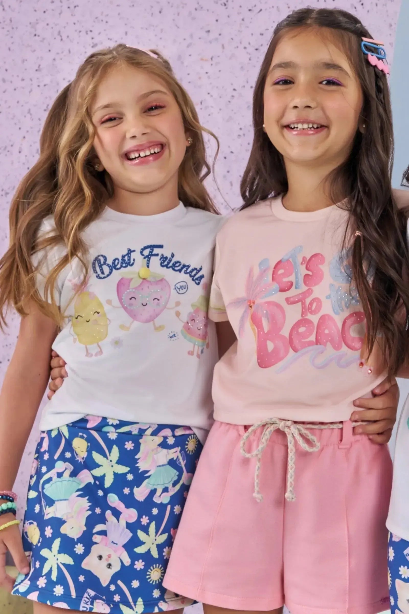 Conjunto de Blusa em Meia Malha e Shorts Saia em Molecotton 88215 Kukiê Infantil Menina