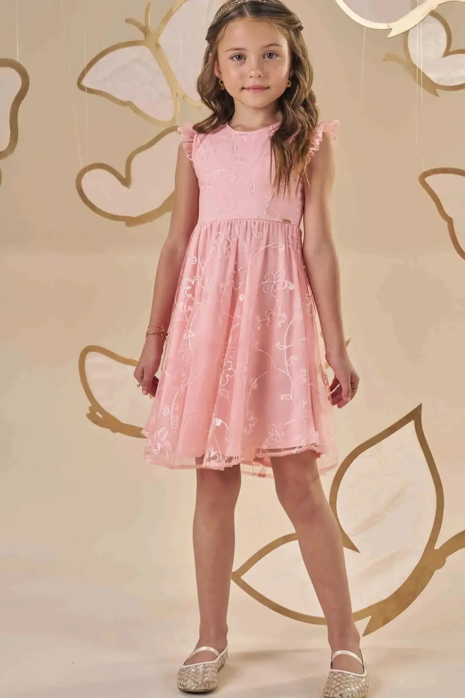 Vestido em Tule Bordado 88760 Infanti Infantil Menina