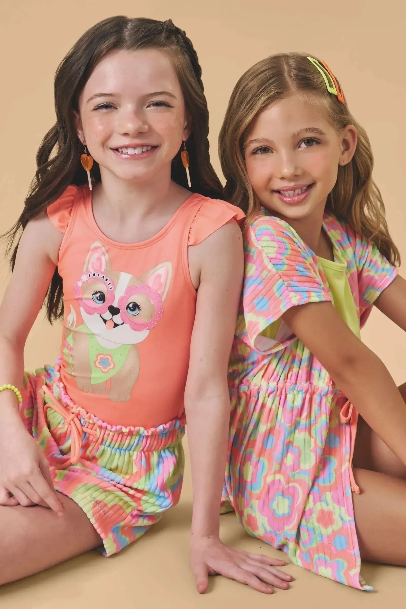 Conjunto de Maiô em Malha UV Dry Proteçã 50+ com Shorts em Malha Atoalhada 88911 Infanti Infantil Menina