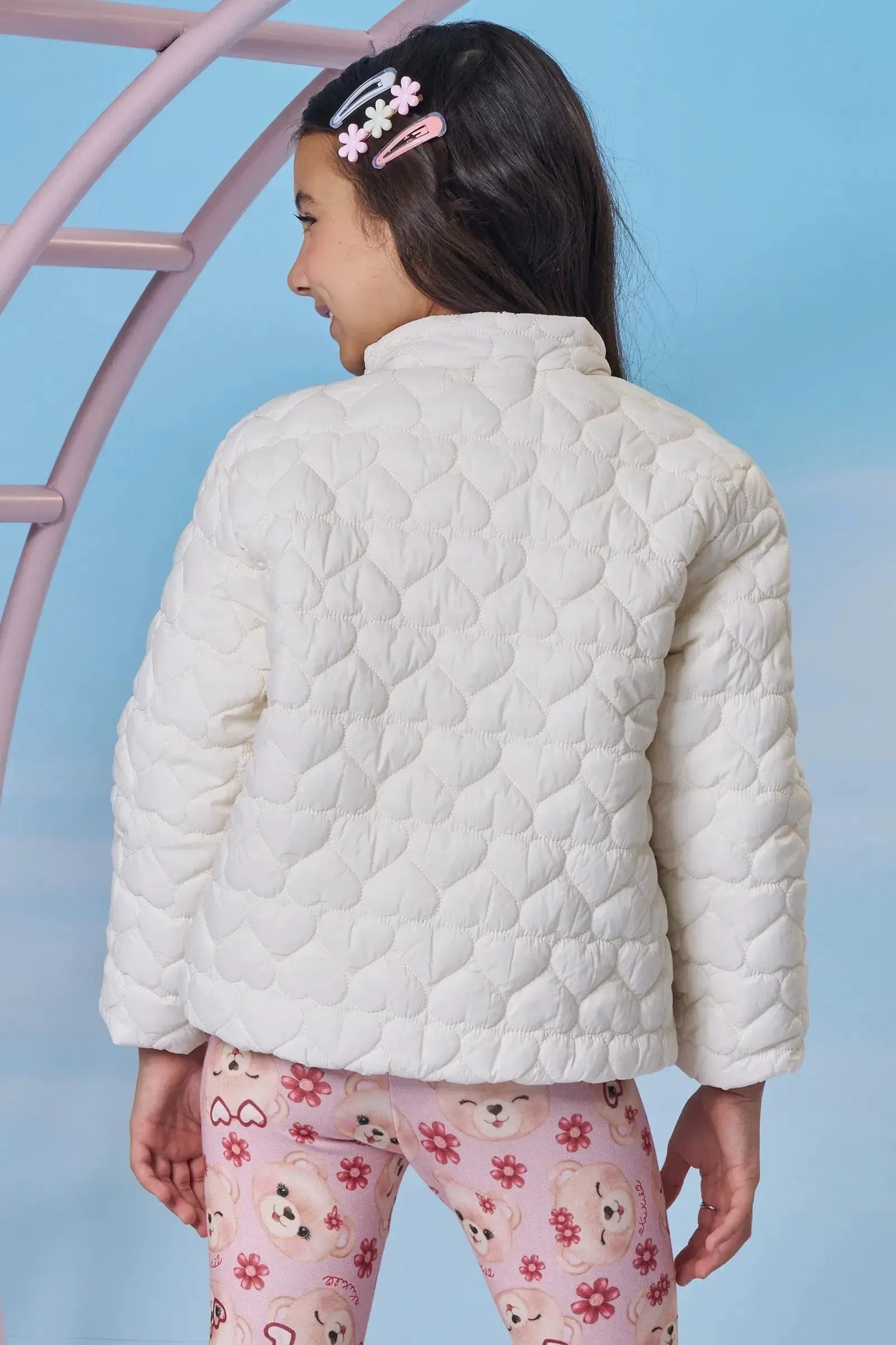 Jaqueta Puffer em Nylon Matelasse Coração 89240 Kukiê Infantil Menina