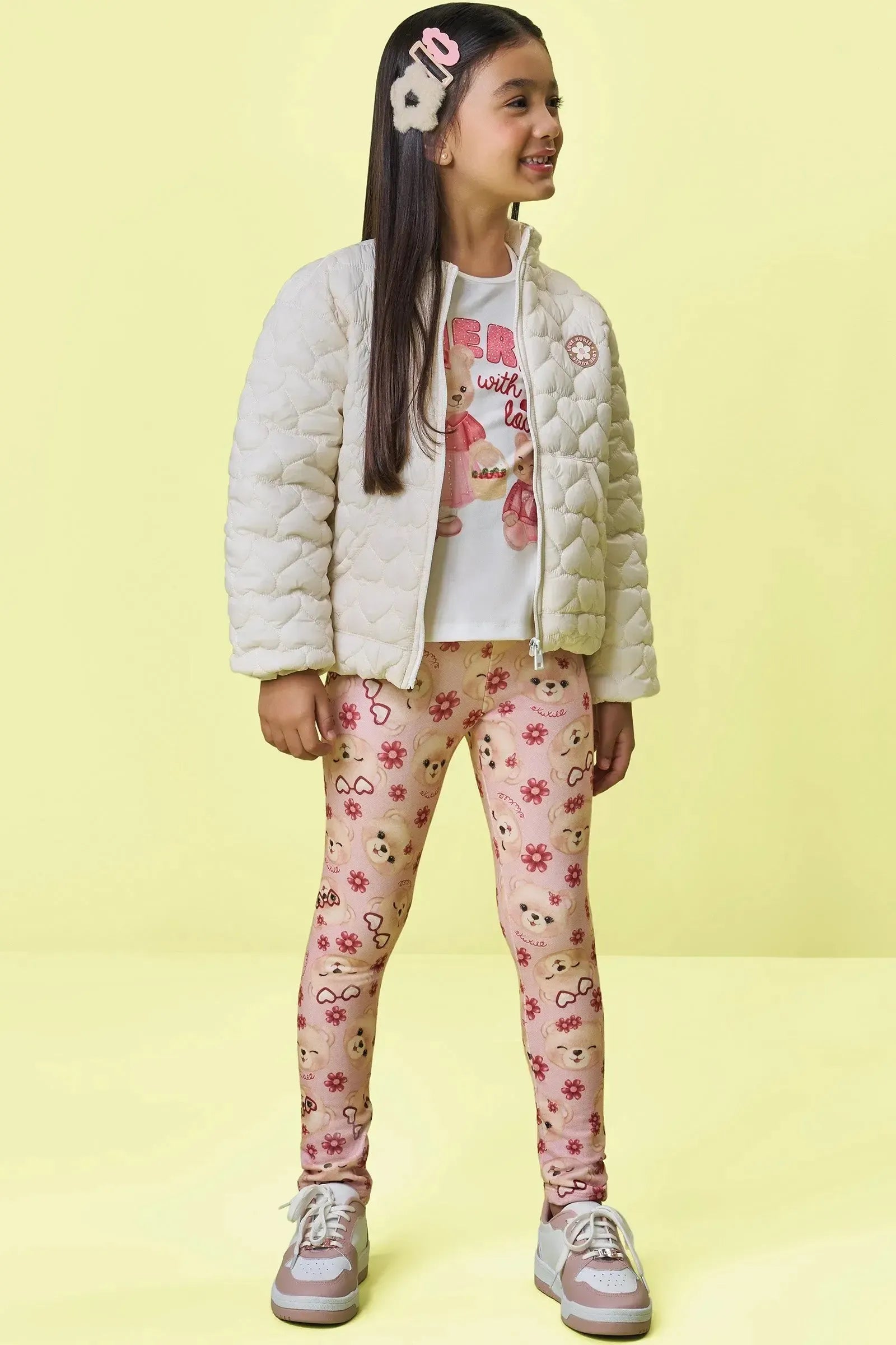 Jaqueta Puffer em Nylon Matelasse Coração 89240 Kukiê Infantil Menina