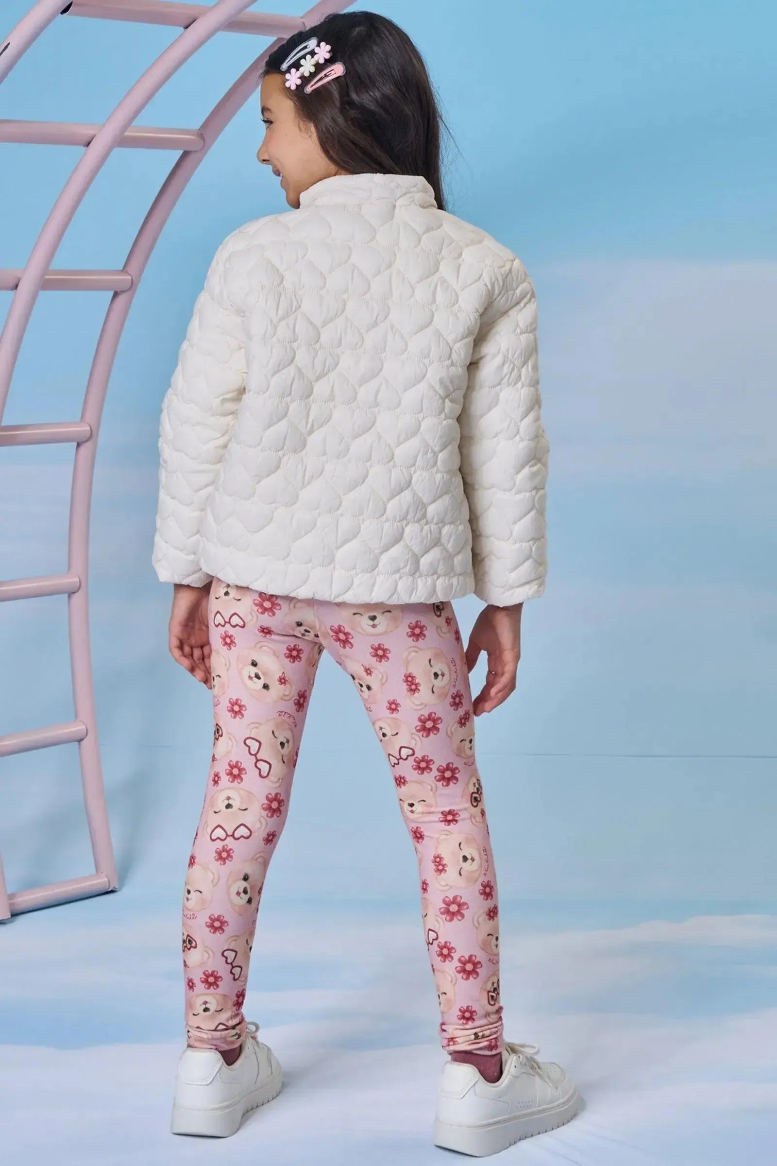 Jaqueta Puffer em Nylon Matelasse Coração 89240 Kukiê Infantil Menina