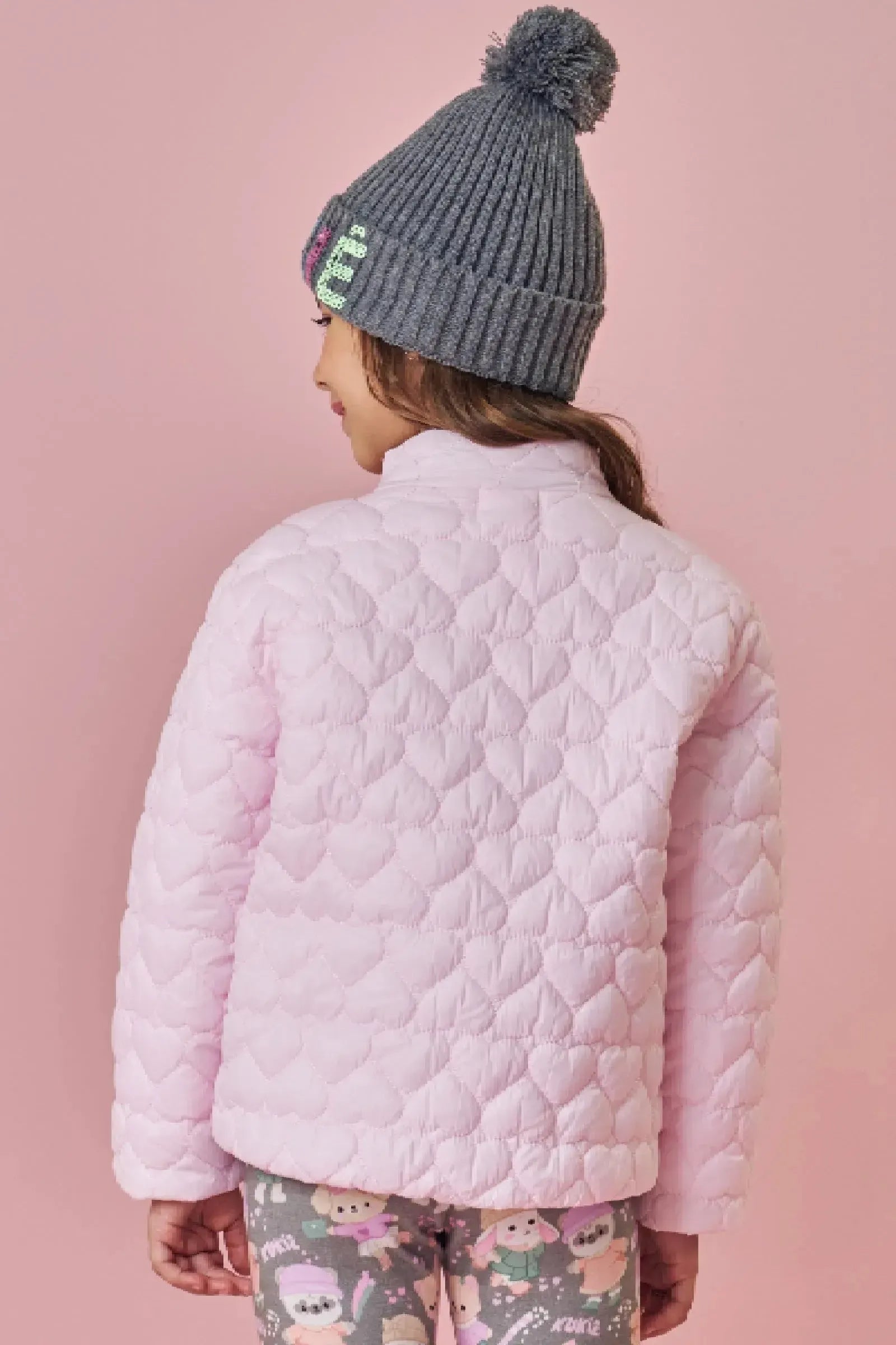 Jaqueta Puffer em Nylon Matelasse Coração 89240 Kukiê Infantil Menina