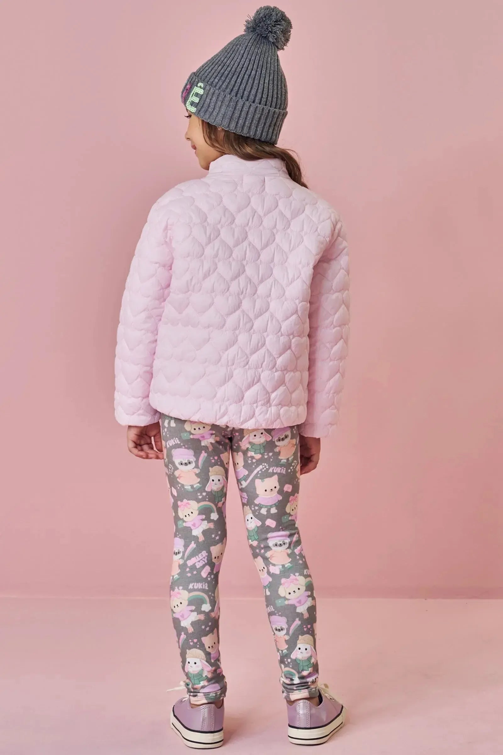 Jaqueta Puffer em Nylon Matelasse Coração 89240 Kukiê Infantil Menina