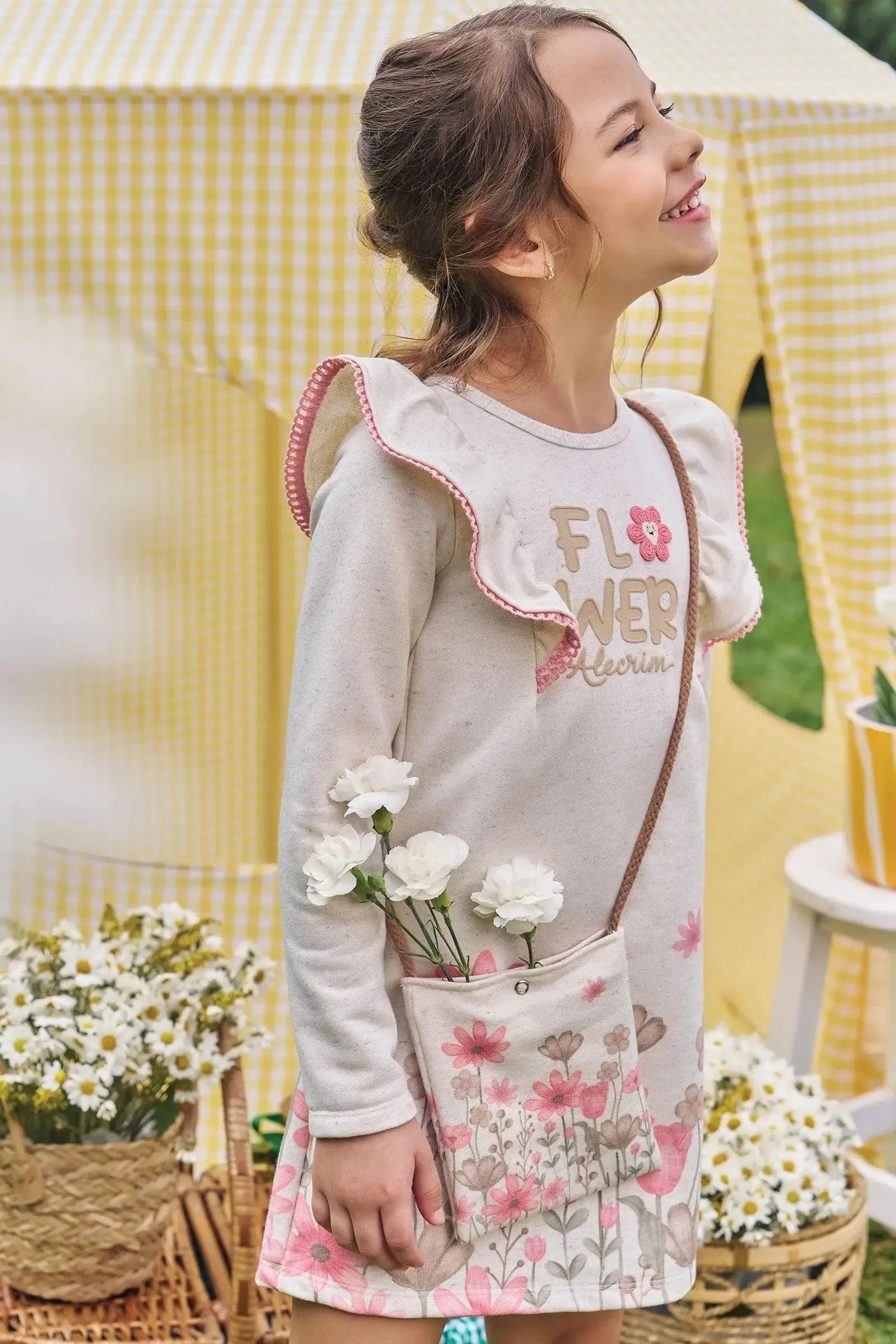 Vestido em Moletom sem Pelúcia (acompanha Bolsa) 89606 Kukiê Infantil Menina