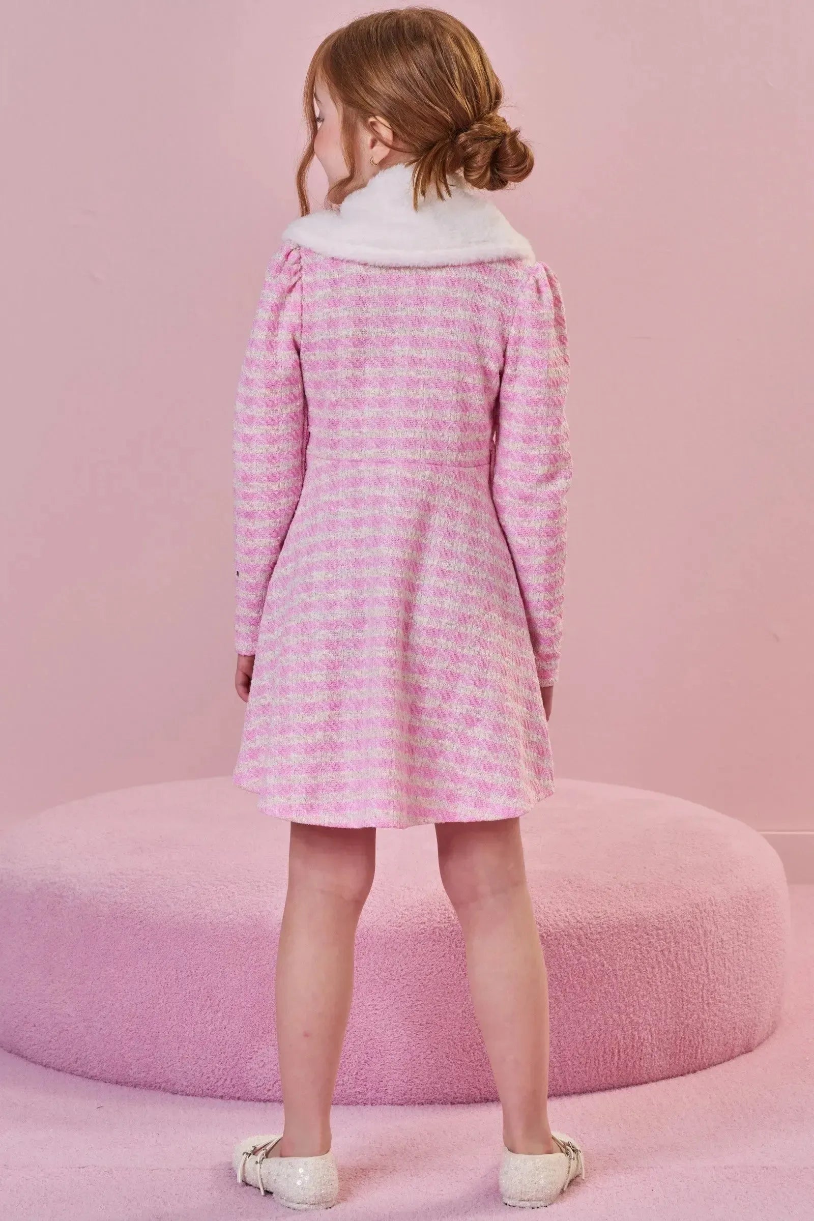 Vestido em Malha Tweed. Acompanha Gola em Pelo 89665 Infanti Infantil Menina