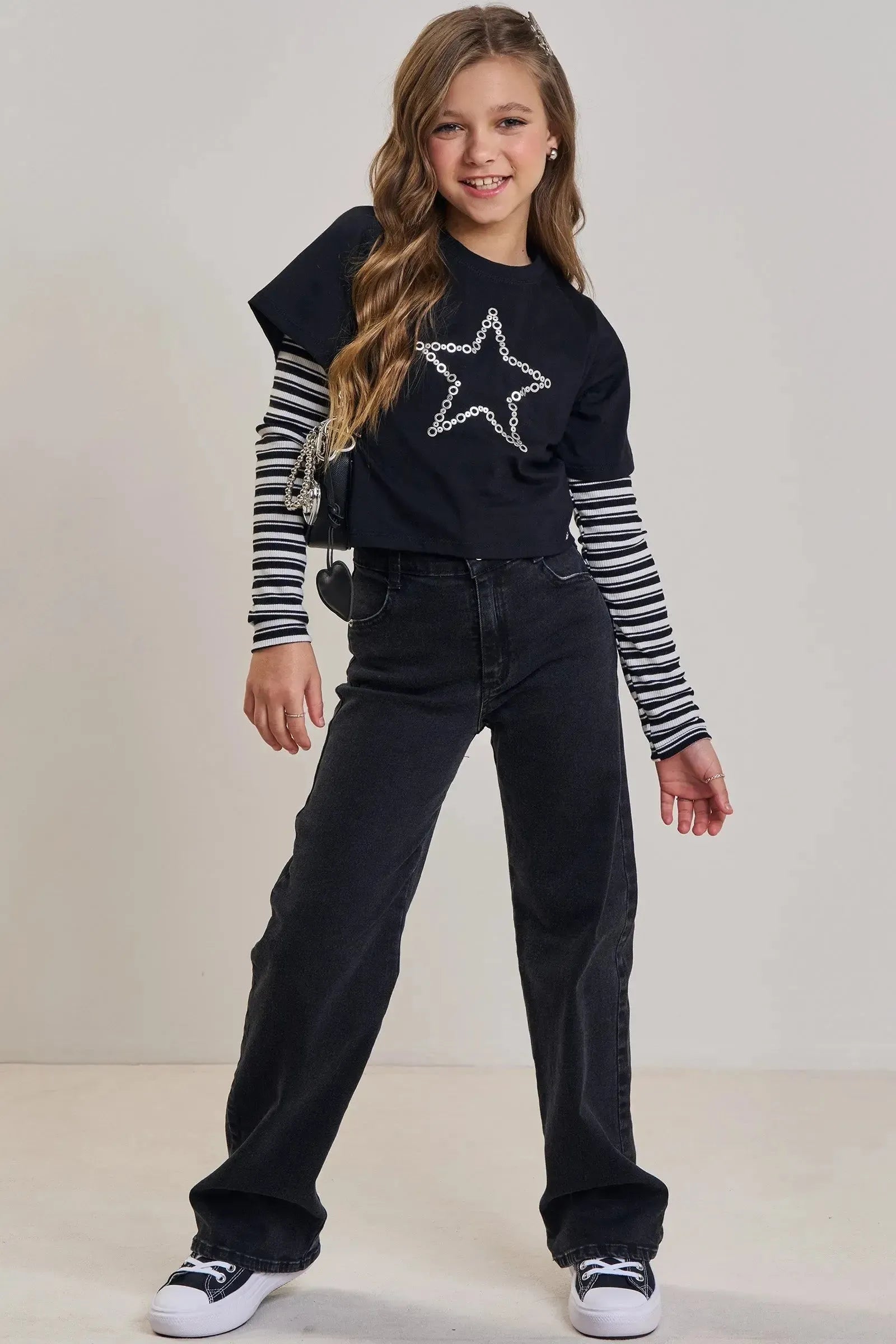 Calça Wide Leg em Jeans com Elastano 90188 Vic&Vicky Teen Menina