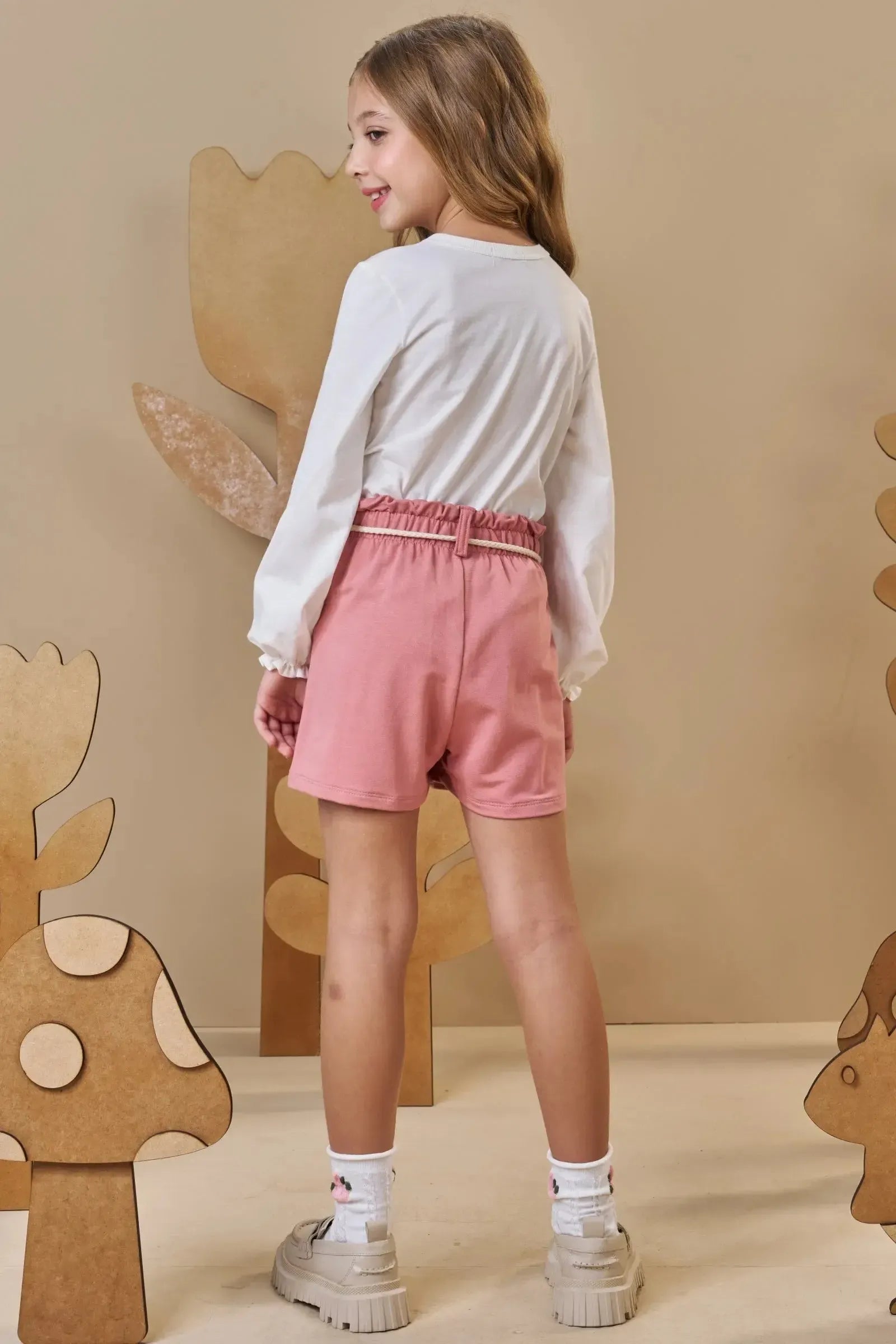 Conjunto de Blusa em Meia Malha com Shorts em Molevisco 90500 Infanti Infantil Menina