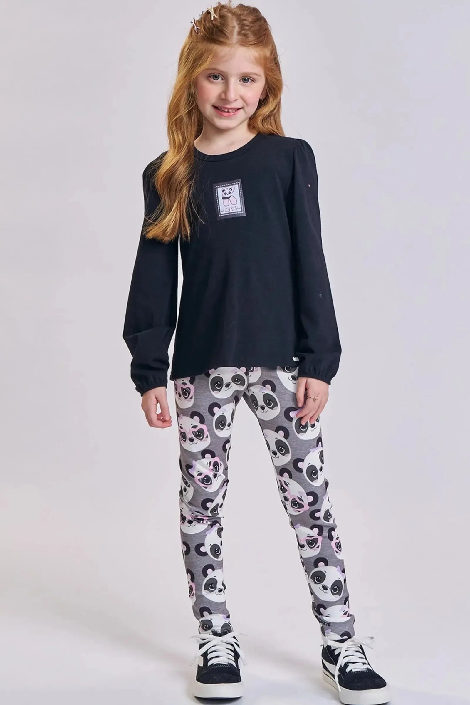 Conjunto de Blusa Alongada em Cotton e Legging em Fly Tech 90642 Kukiê Infantil Menina